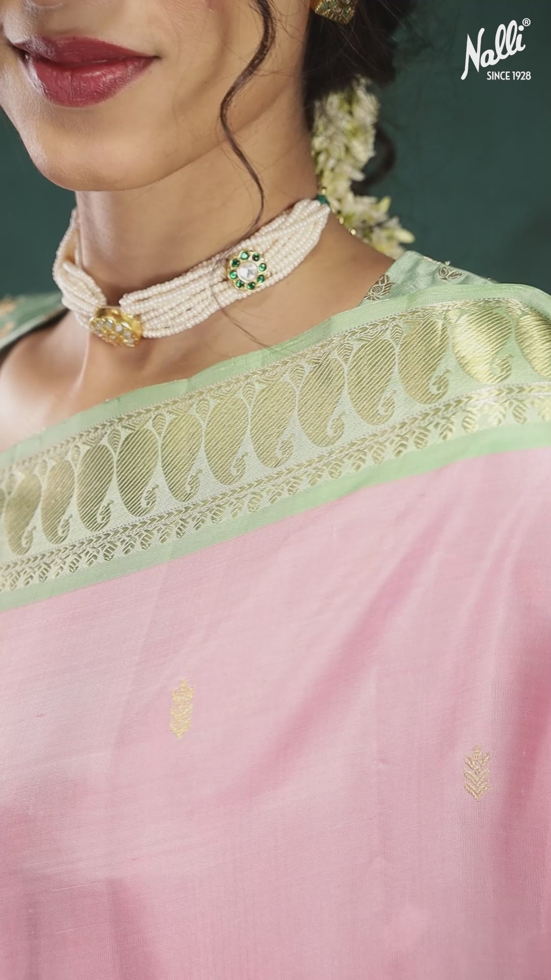 Aabha-Pink with Green Half and Half Kanchipuram Silk Saree