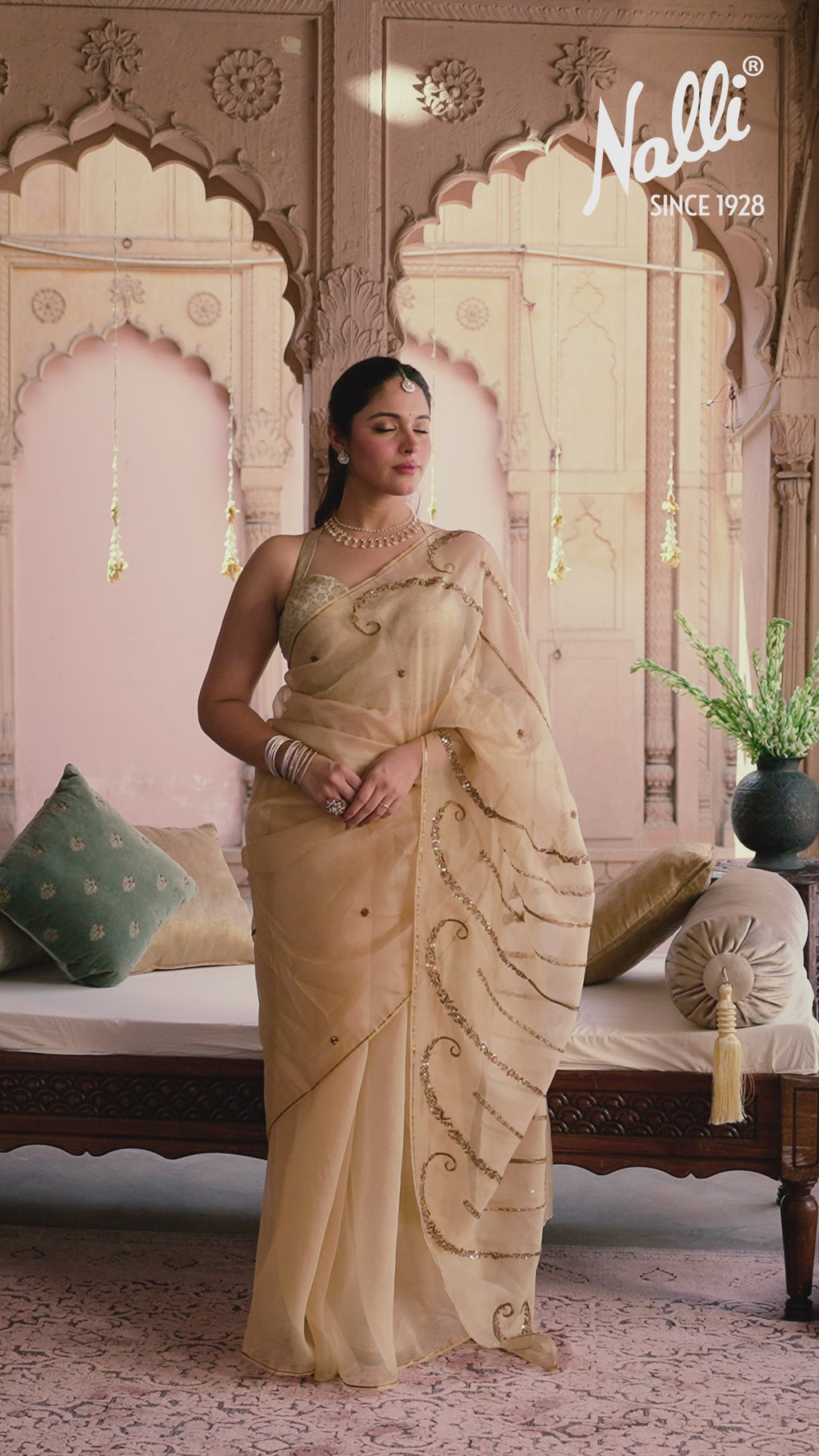 Sitara- Ivory Cream Zardozi Organza Silk Saree