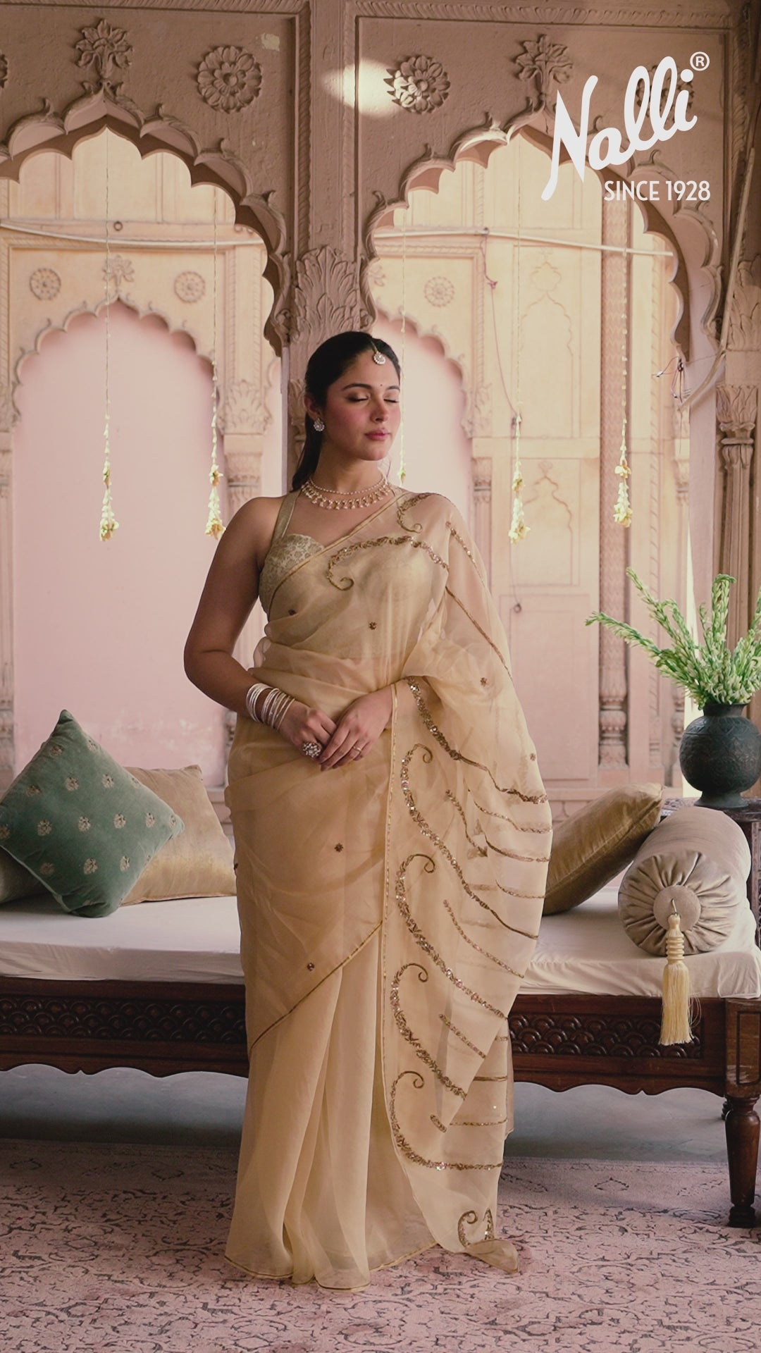 Sitara- Ivory Cream Zardozi Organza Silk Saree