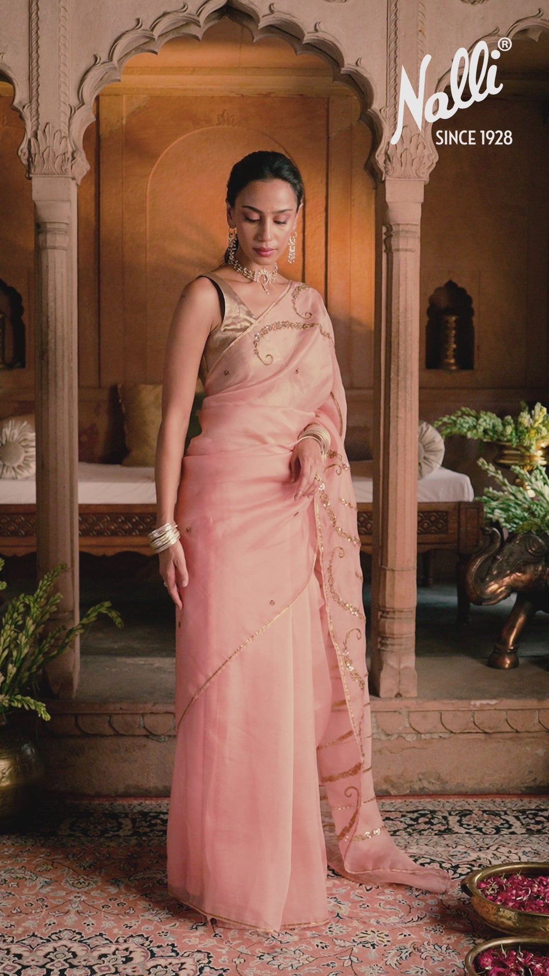 Sitara-Light Pink Zardozi Organza Silk Saree