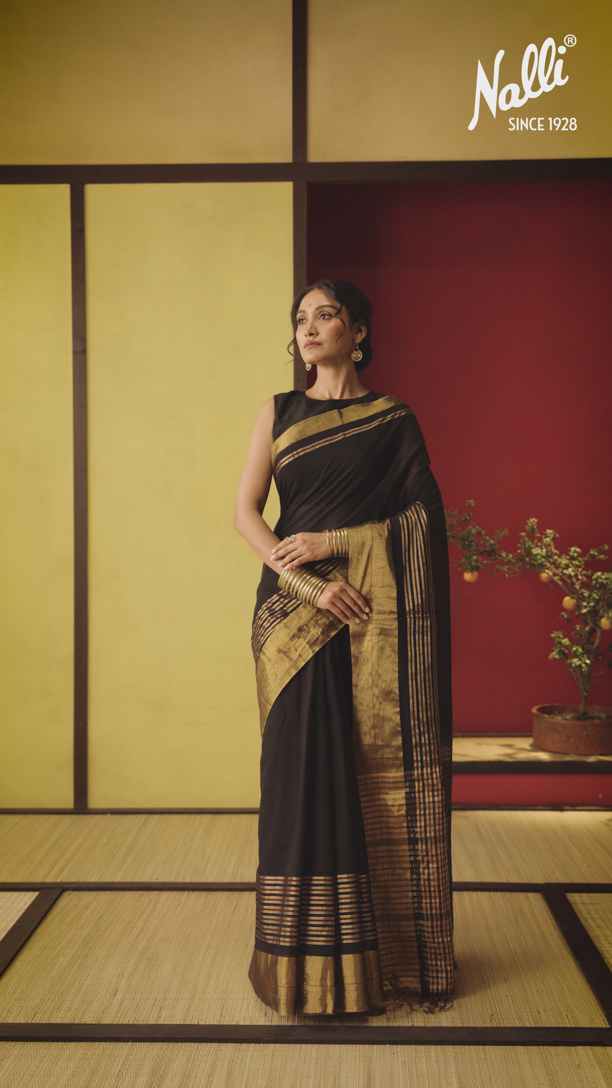 Surahi-Black Cotton Saree