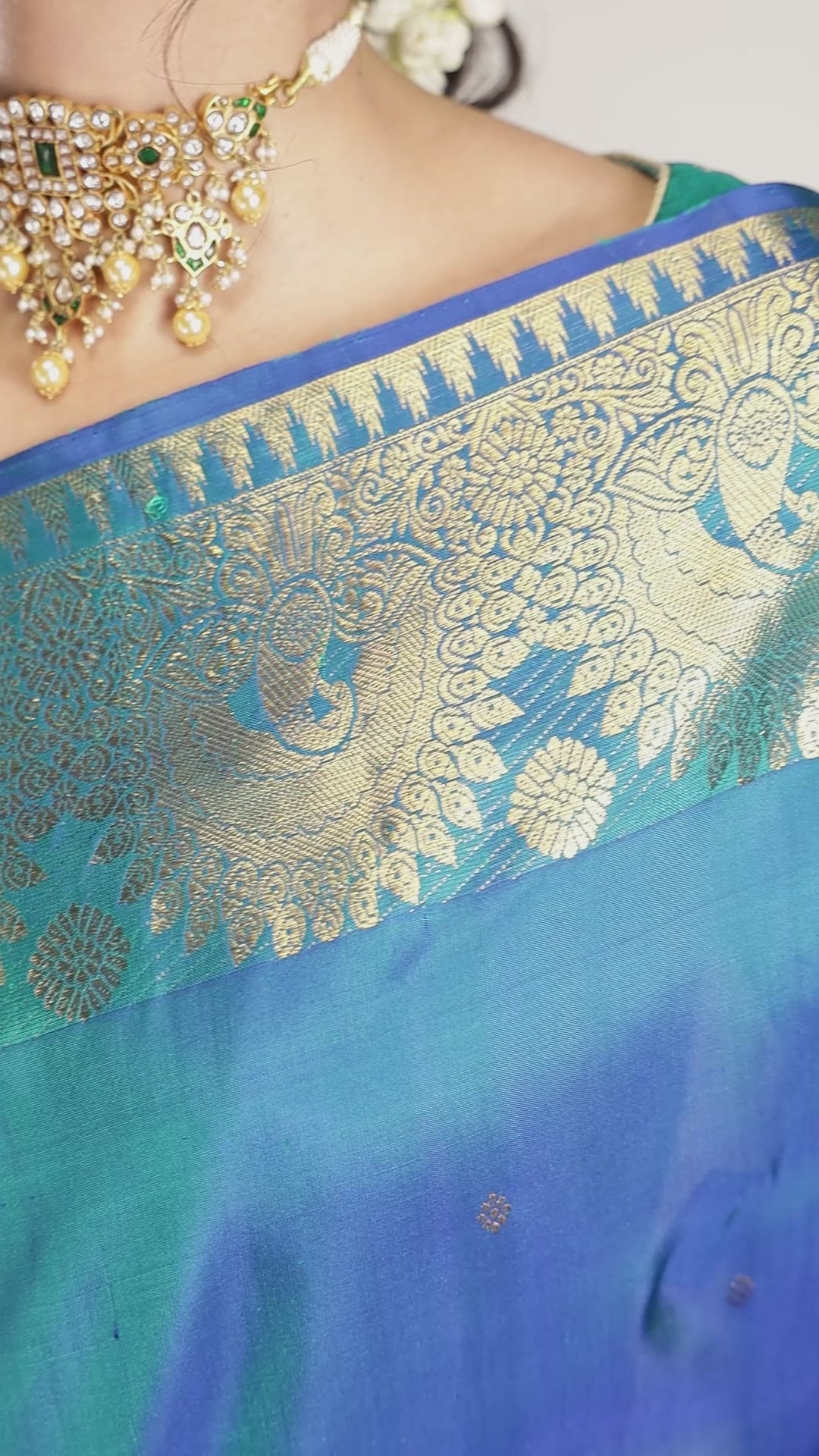 Sandhya-Blue with Green Dual Tone Kanchipuram Silk Saree