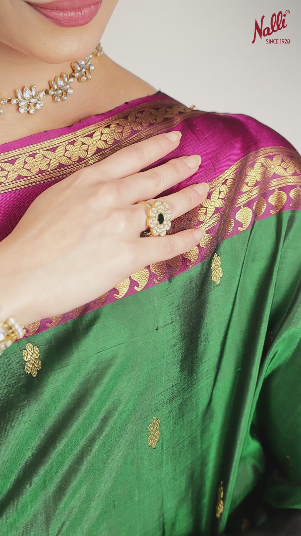 Rudraksha-Black with Green Half and Half Kanchipuram Silk Saree
