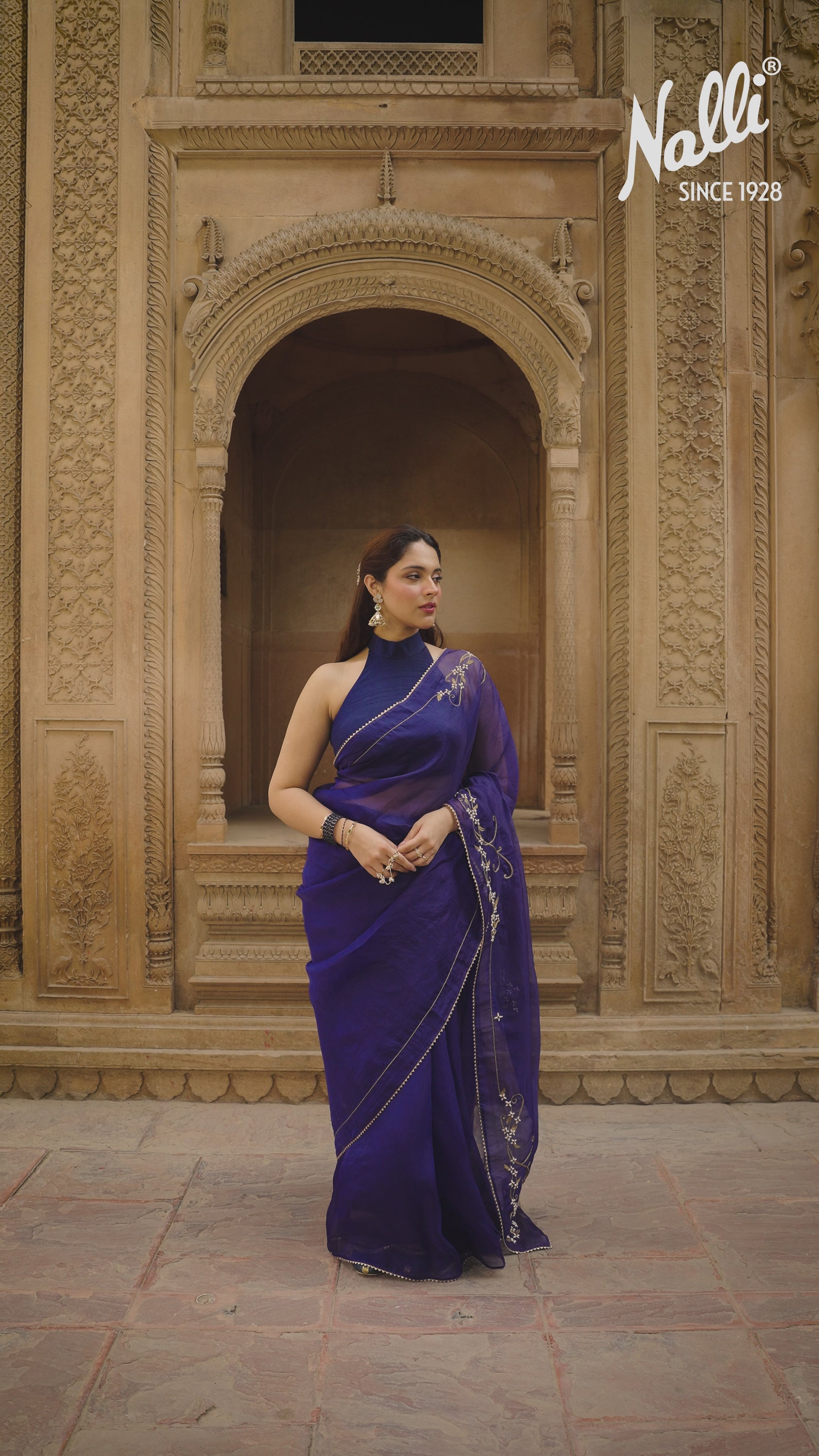 Mahira-Sapphire Blue Zardozi Organza Silk Saree