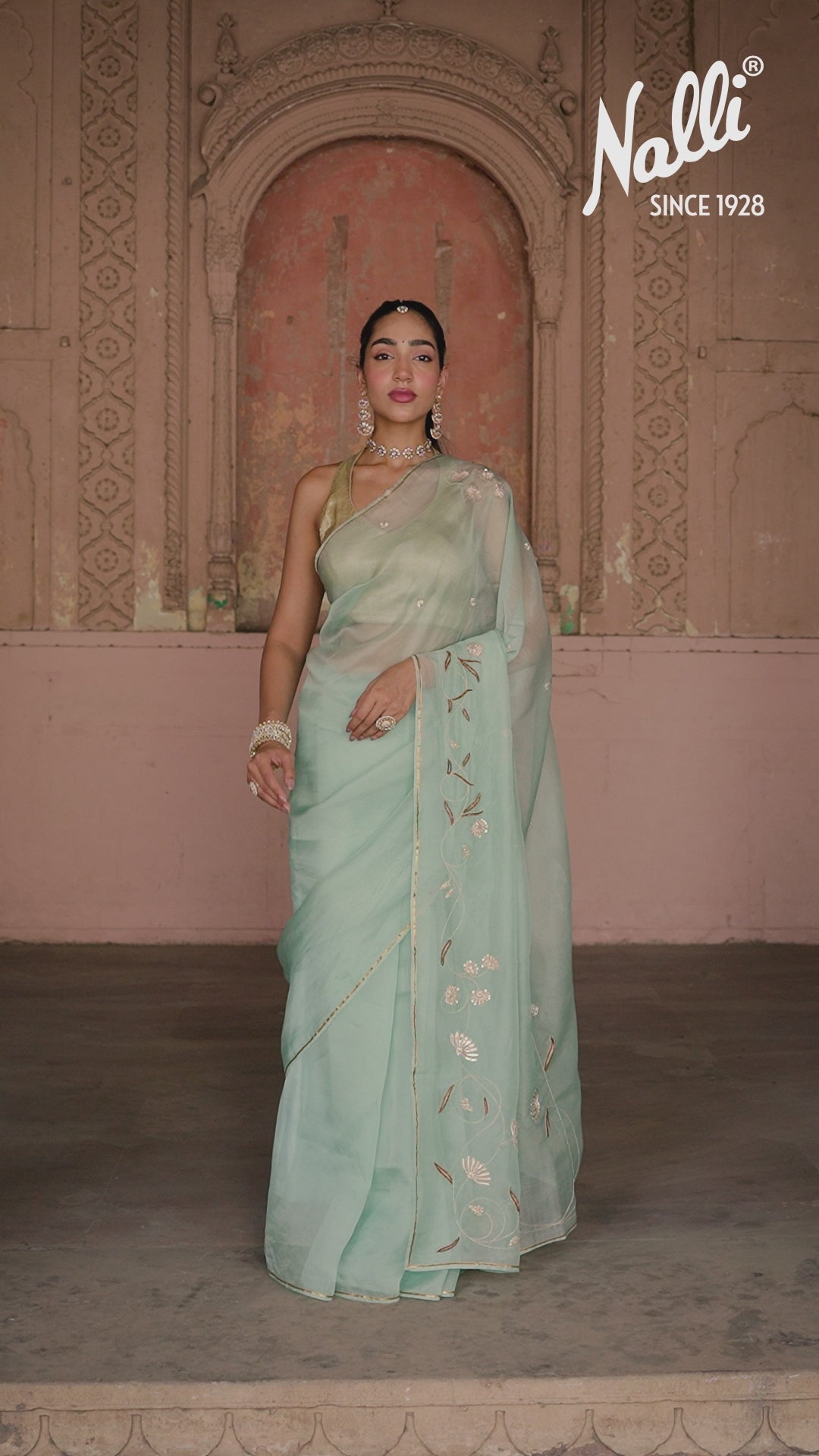 Bahar-Green Zardozi Organza Silk Saree