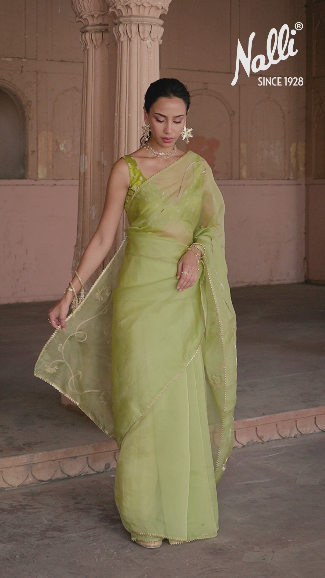 Mira-Green Zardozi Organza Silk Saree