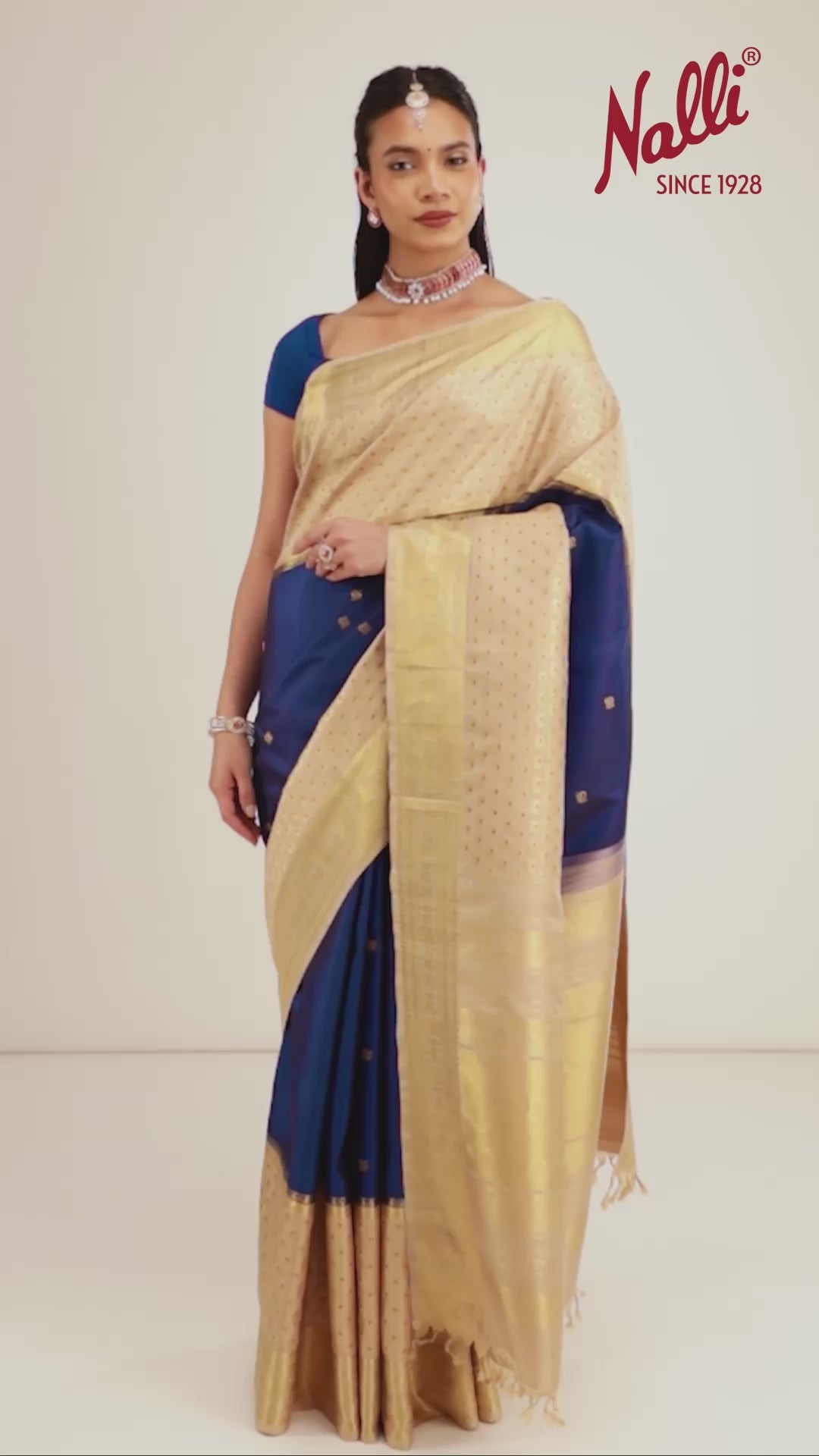 Mridula-Pure Silk Off-White with Blue Kanchipuram Saree