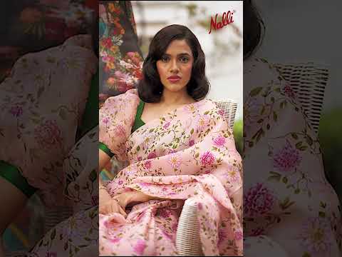 The Story of Dahlia & Sparrows-Peach Pure Organza Silk Saree