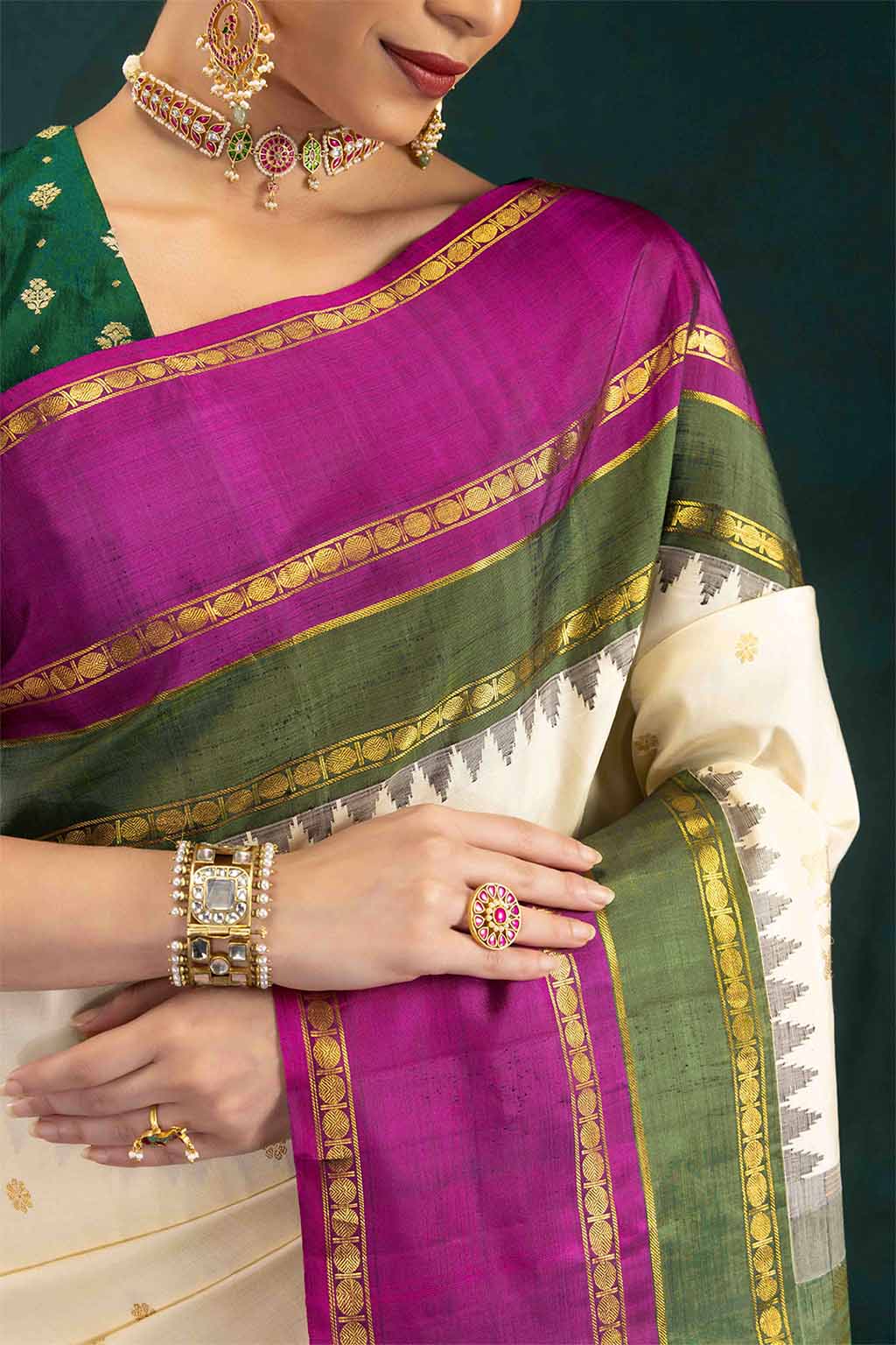 Gauri-Off White Kanchipuram Silk Saree