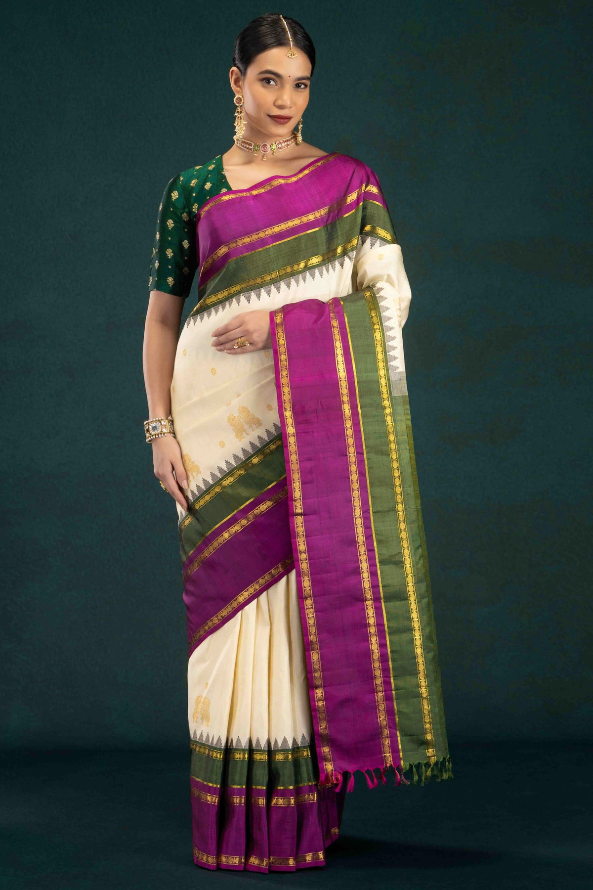 Gauri-Off White Kanchipuram Silk Saree