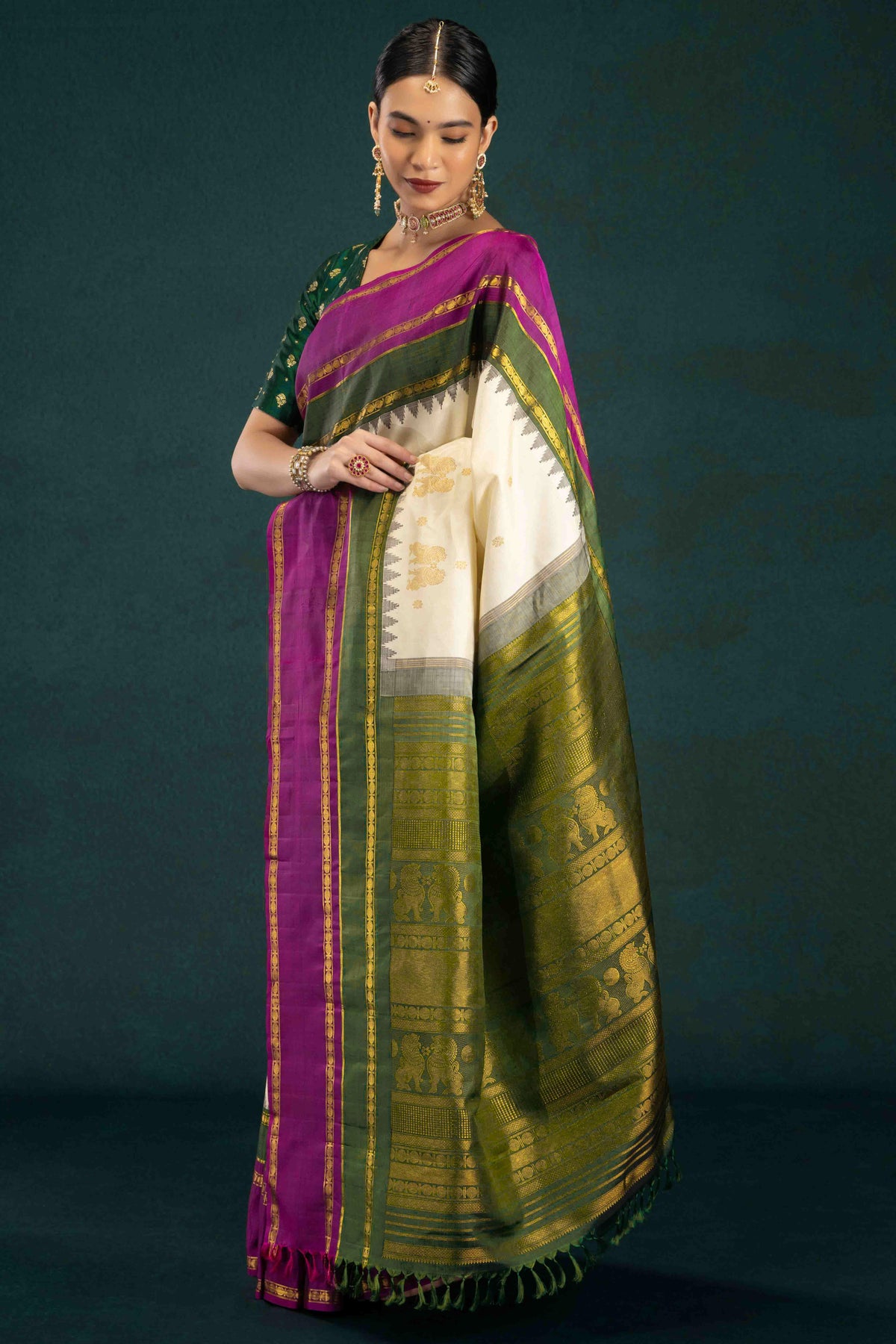 Gauri-Off White Kanchipuram Silk Saree