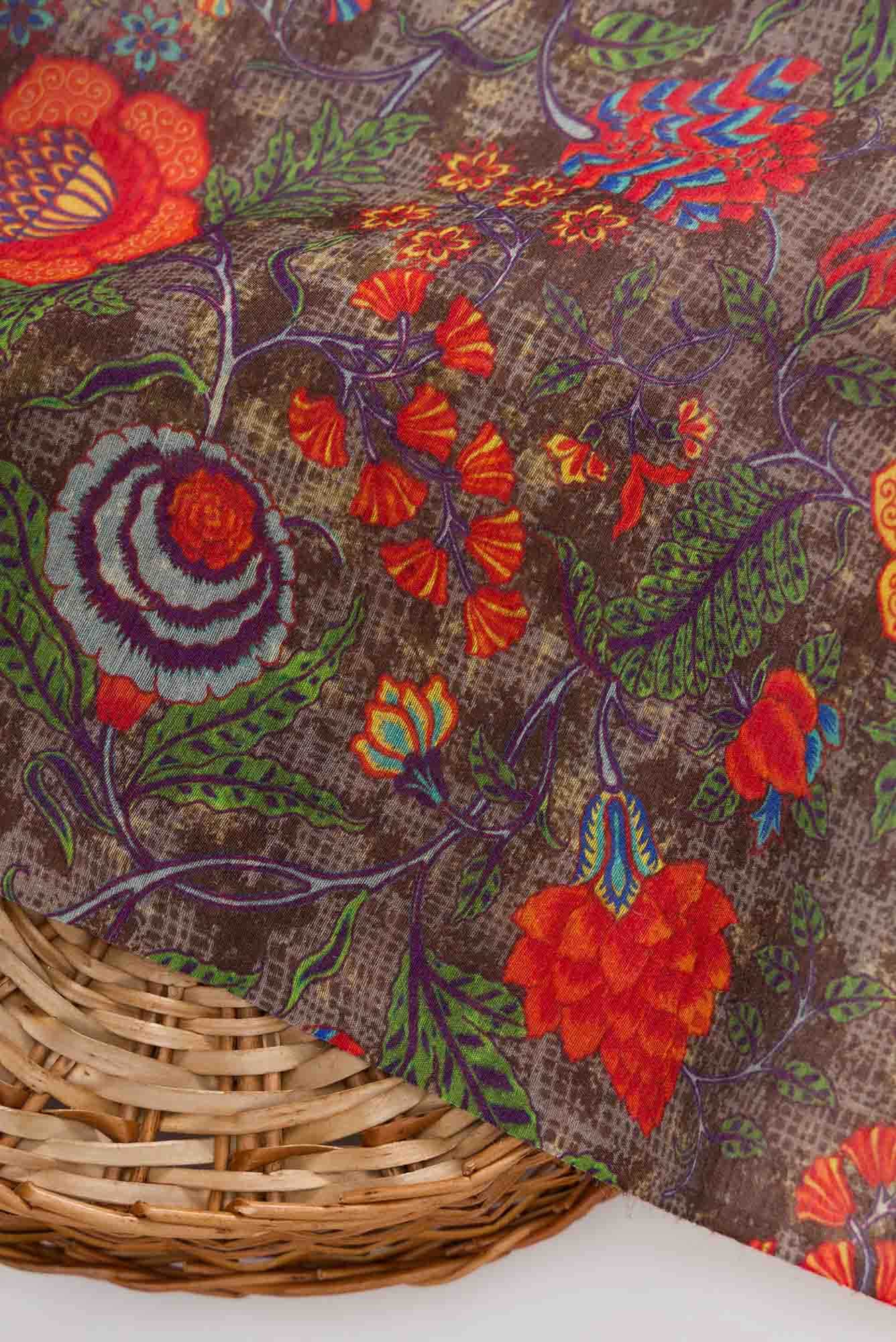 Brown Tussar Silk Dress Material