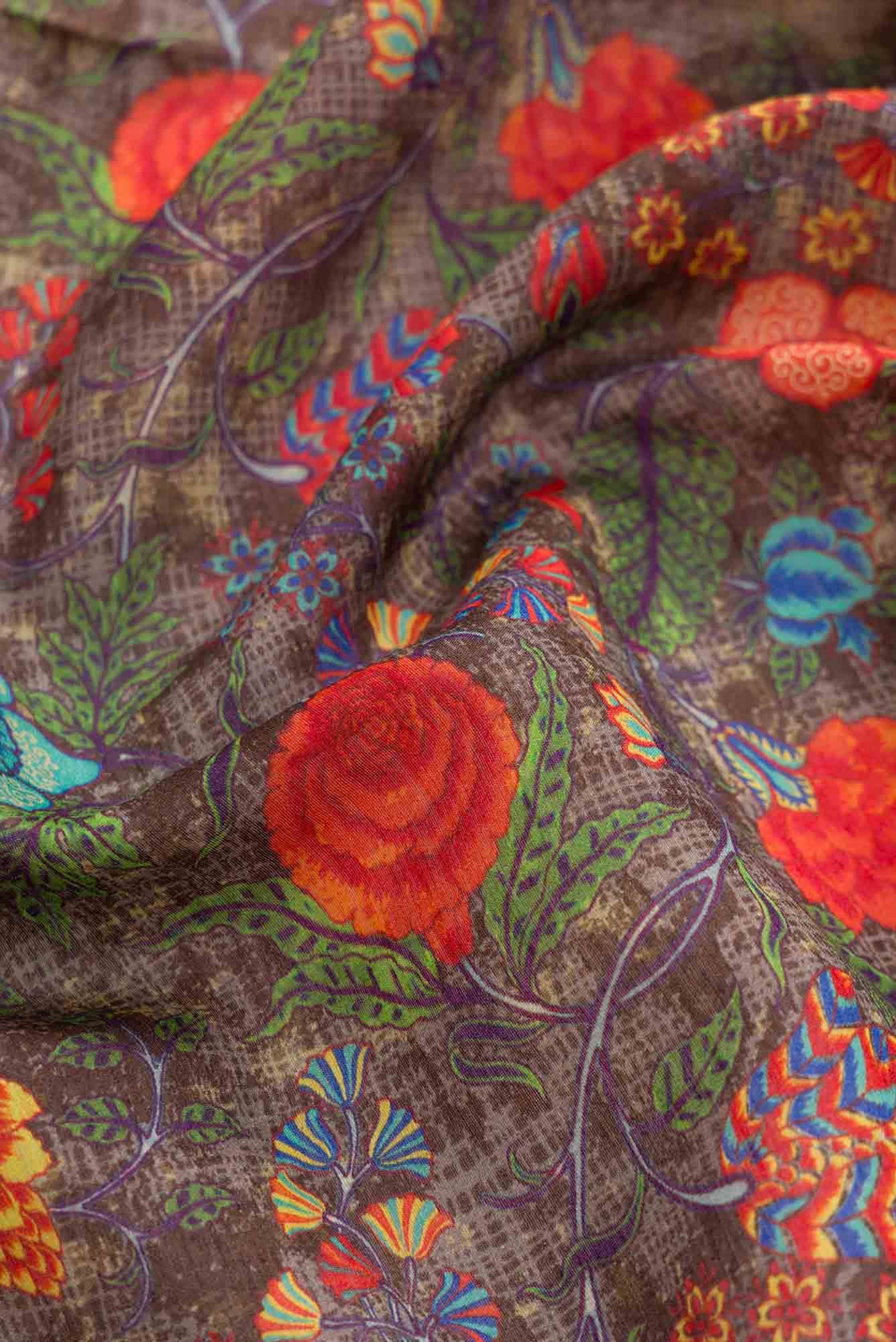Brown Tussar Silk Dress Material