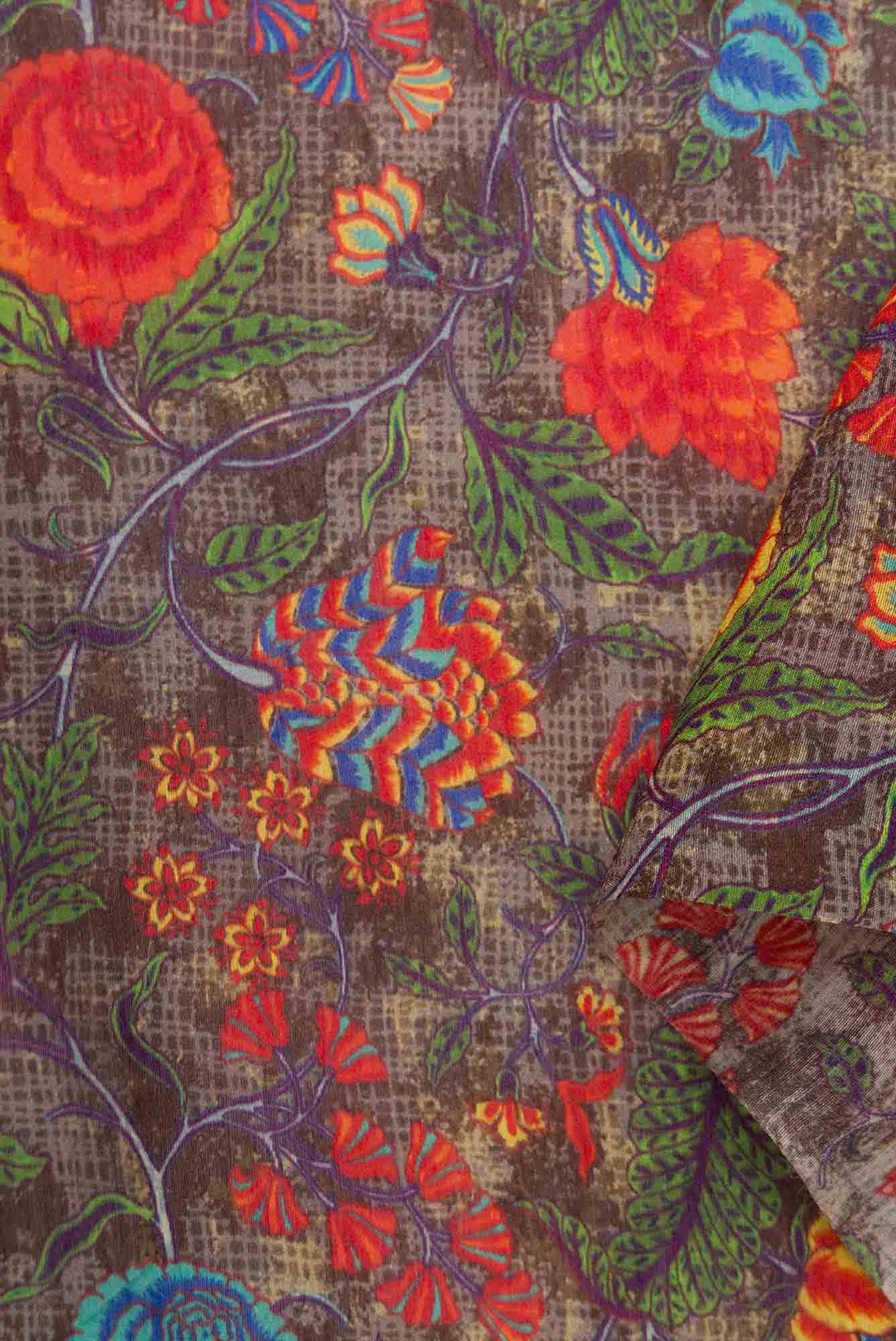 Brown Tussar Silk Dress Material