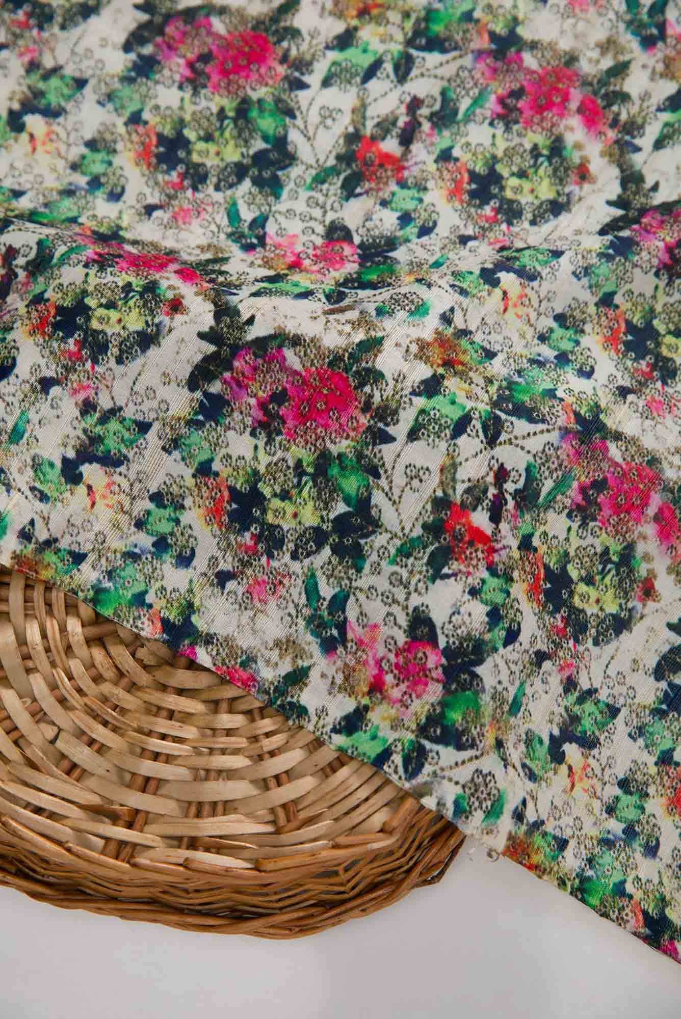 Off White Chanderi Silk Dress Material