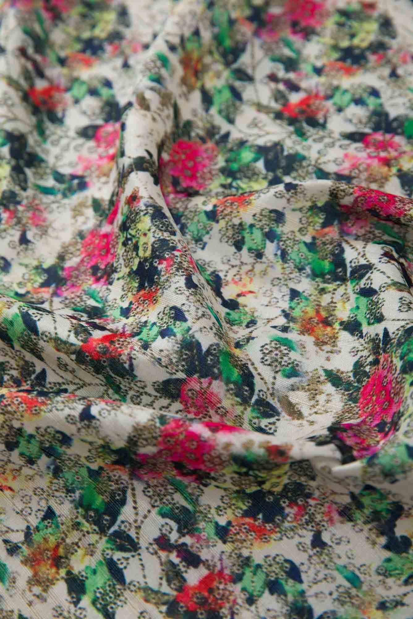 Off White Chanderi Silk Dress Material