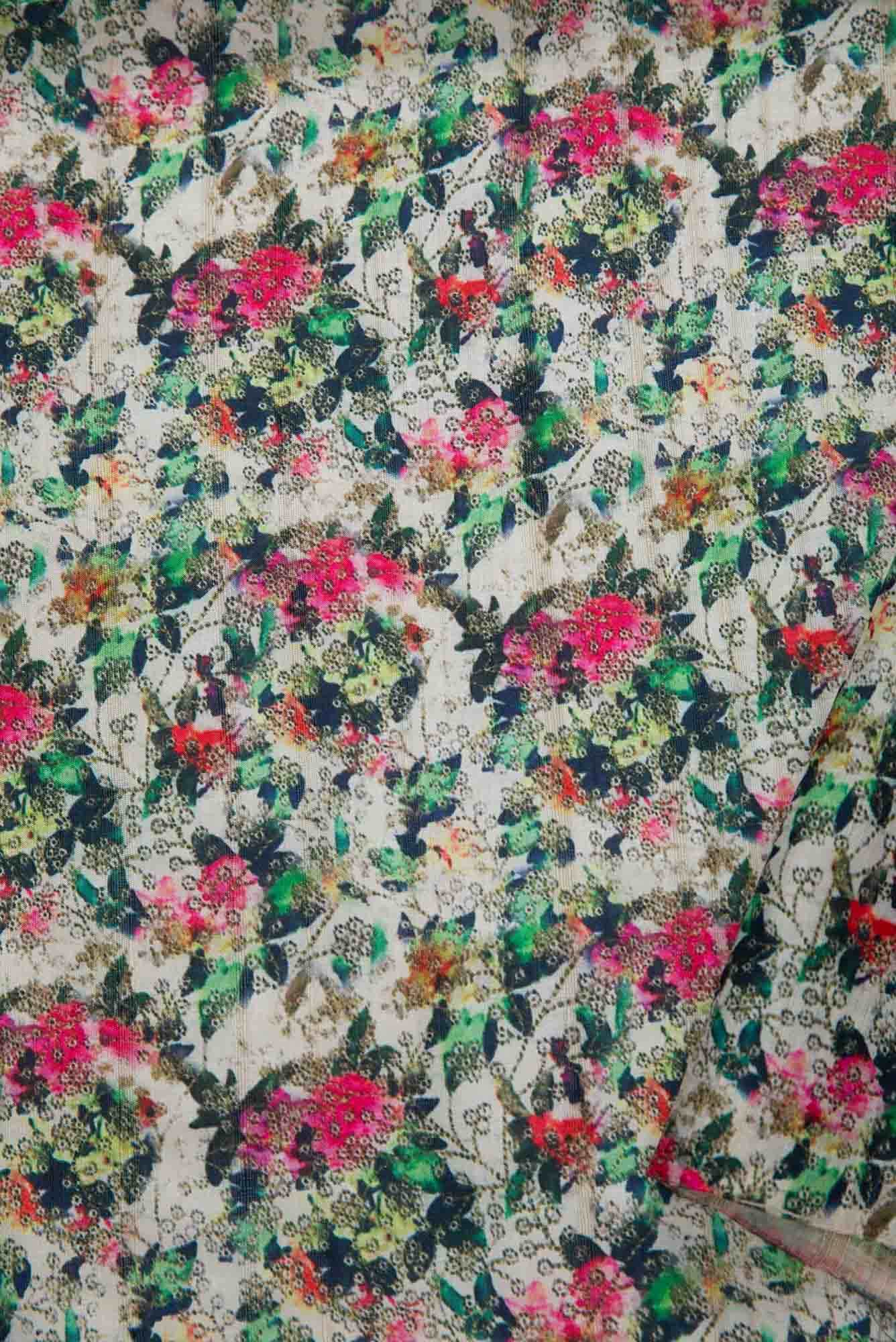 Off White Chanderi Silk Dress Material