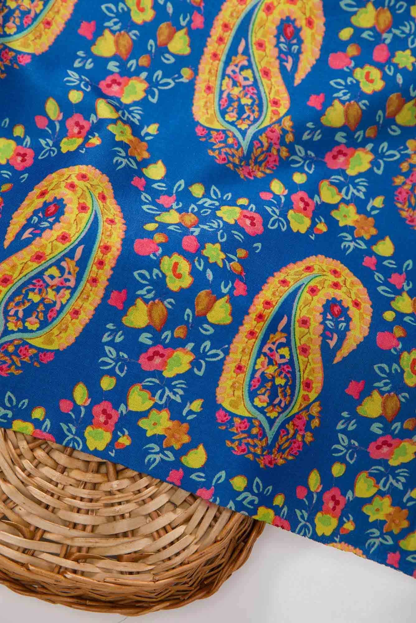 Royal Blue Blended Raw Silk Dress Material