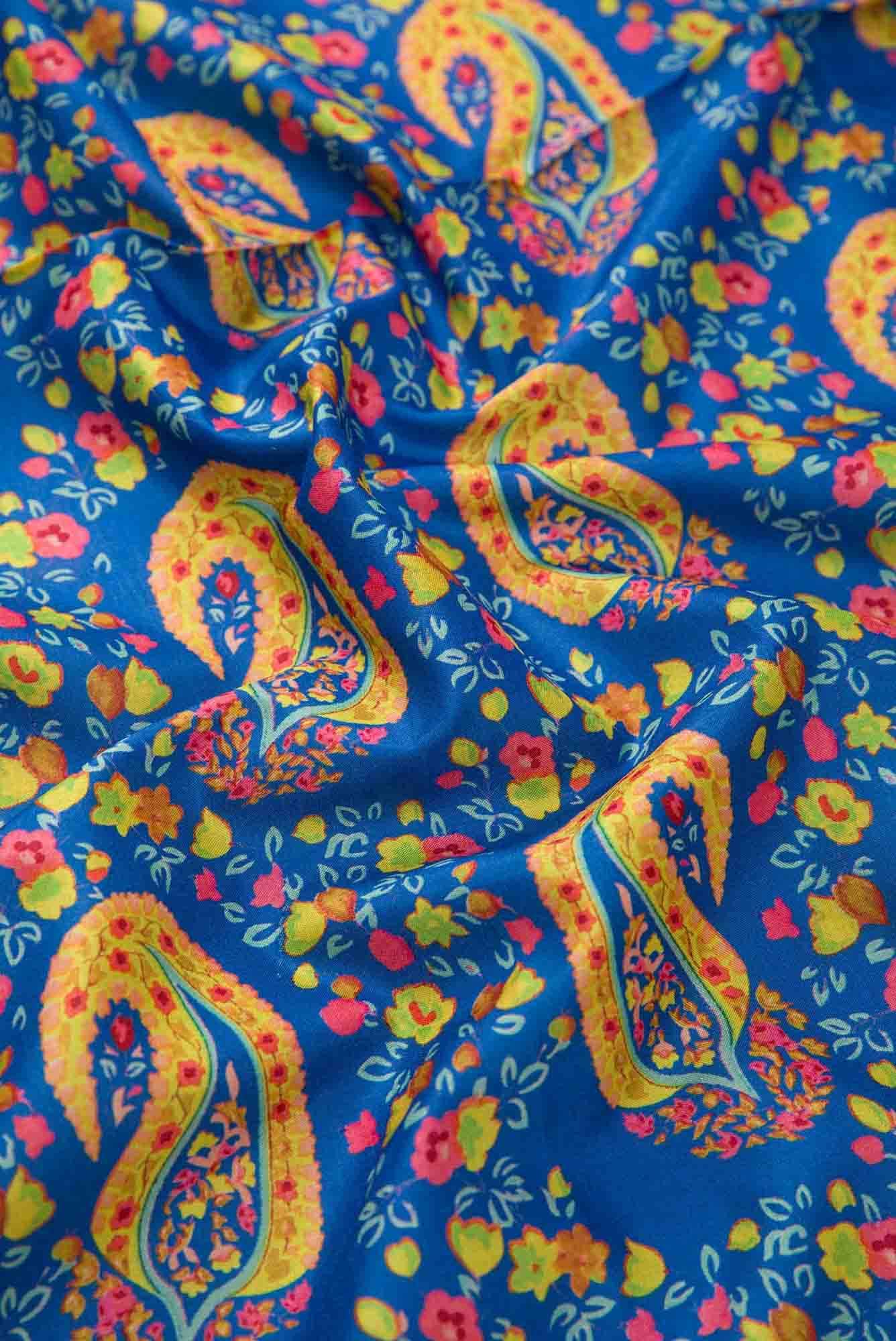 Royal Blue Blended Raw Silk Dress Material
