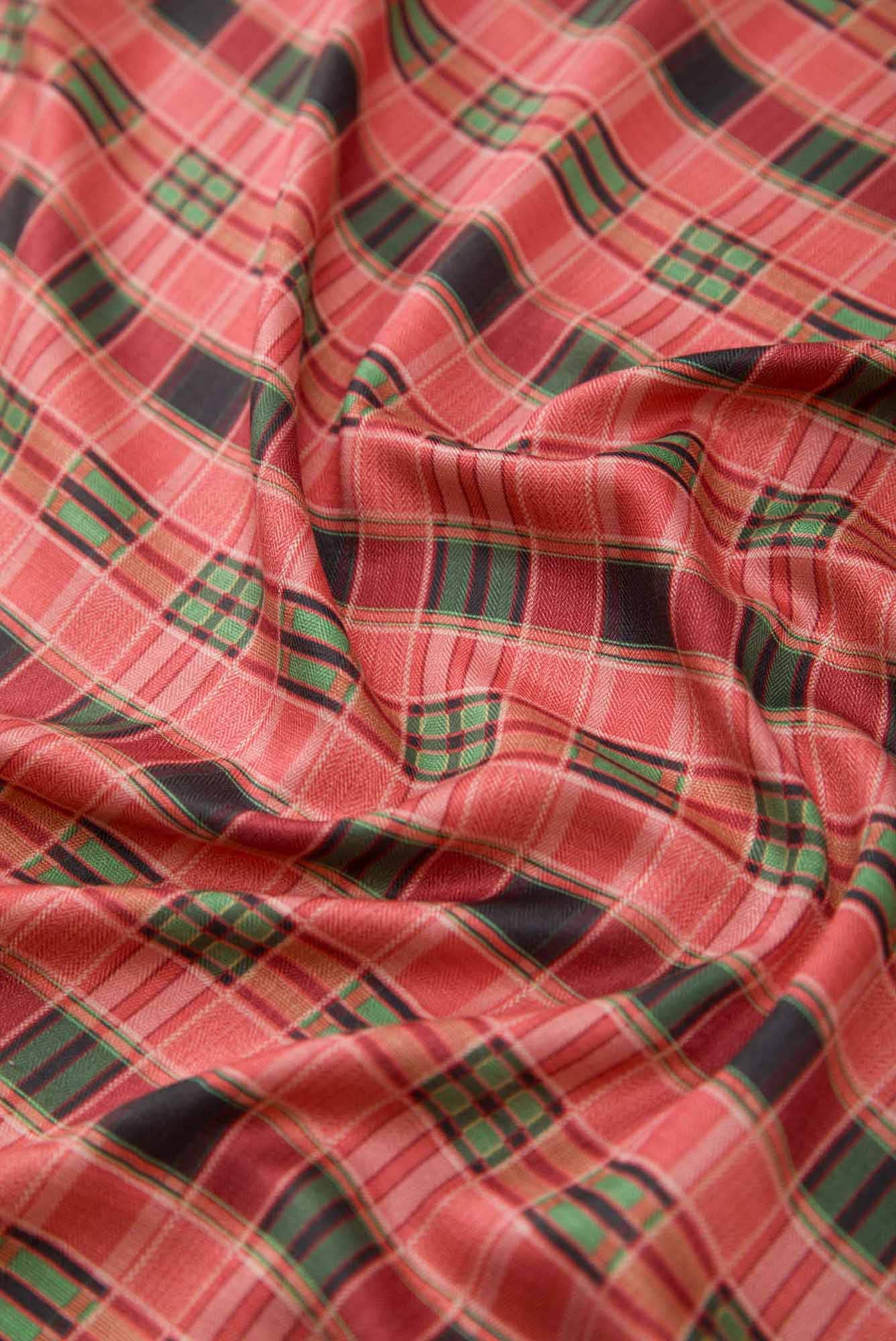 Peach Green and Black Pashmina Silk Dress Material