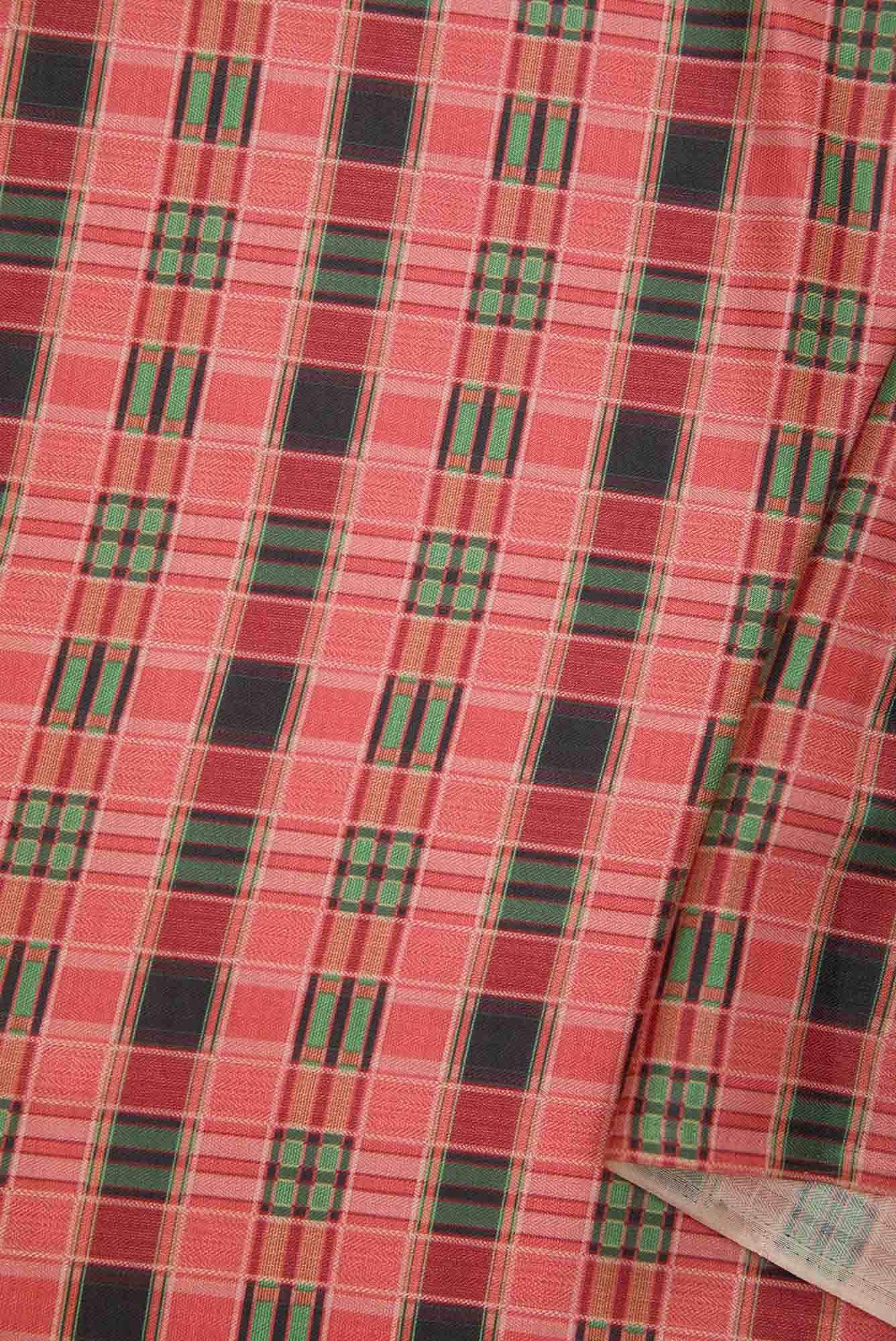Peach Green and Black Pashmina Silk Dress Material