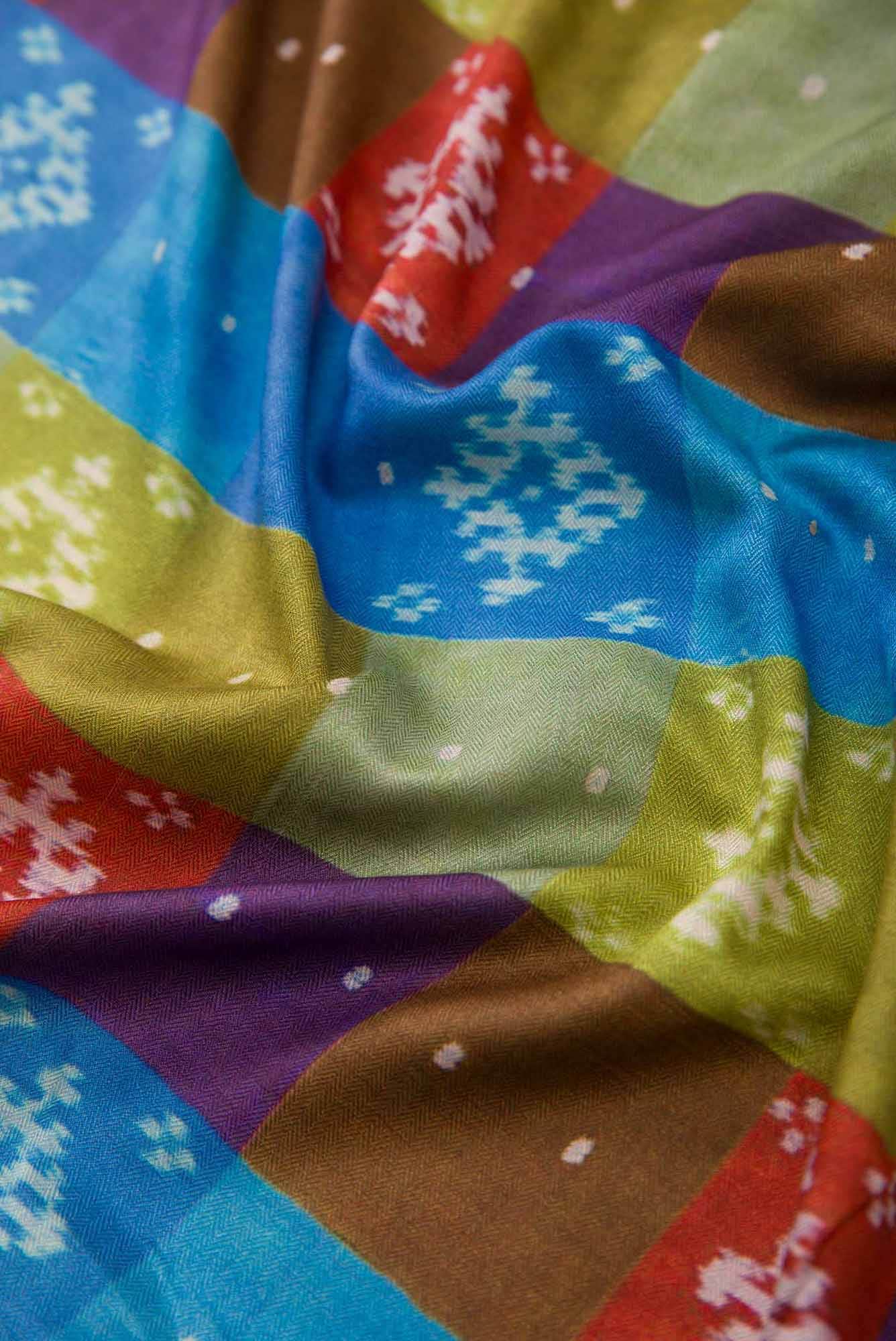 Purple Green and Red Pashmina Silk Dress Material