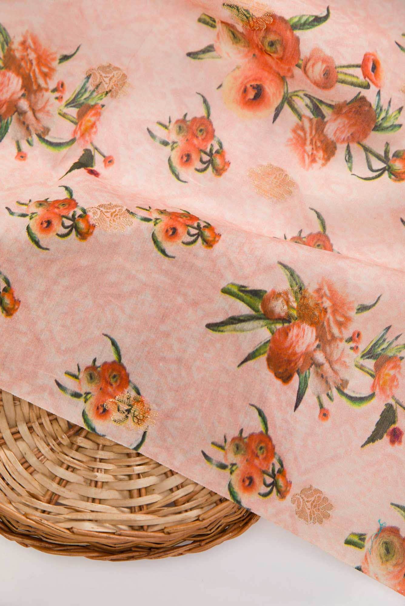 Peach Chanderi Silk Dress Material