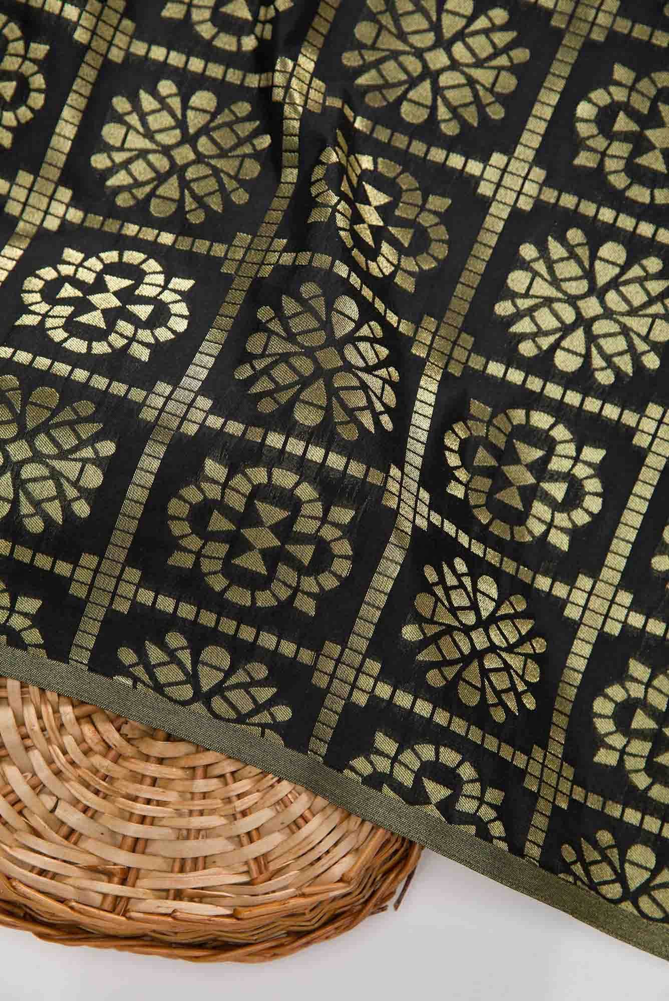 Black Blended Banarasi Silk Dress Material
