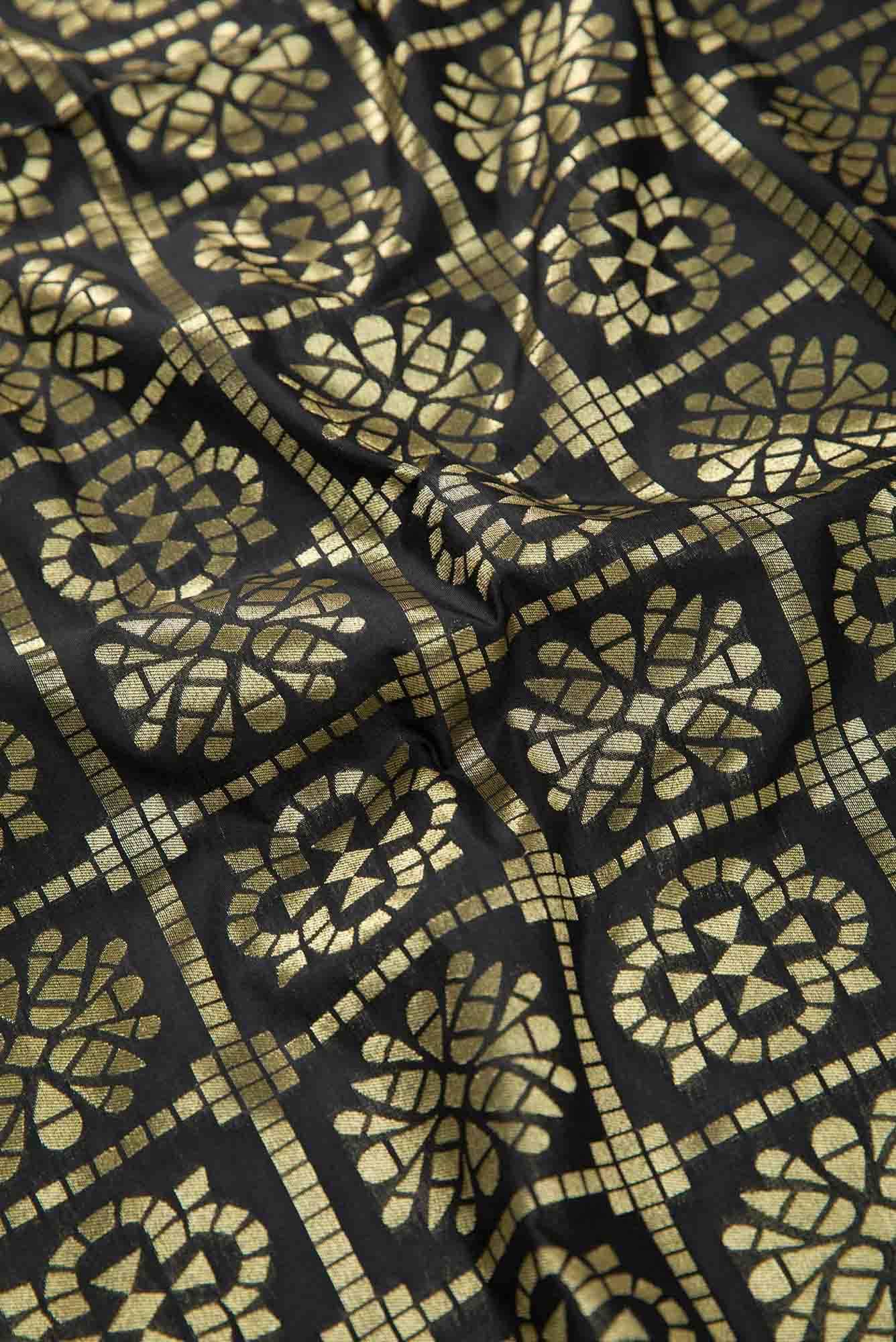 Black Blended Banarasi Silk Dress Material