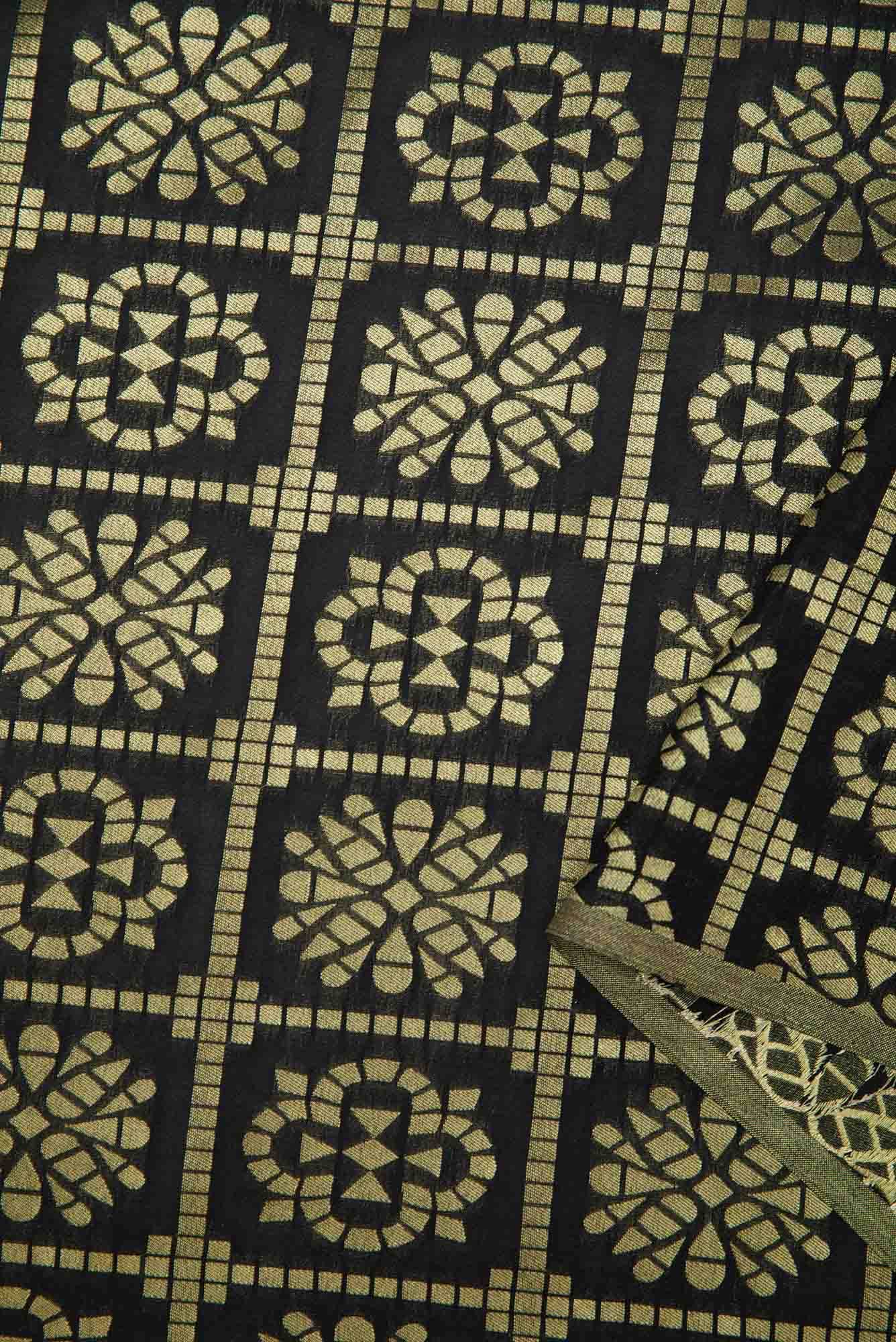 Black Blended Banarasi Silk Dress Material