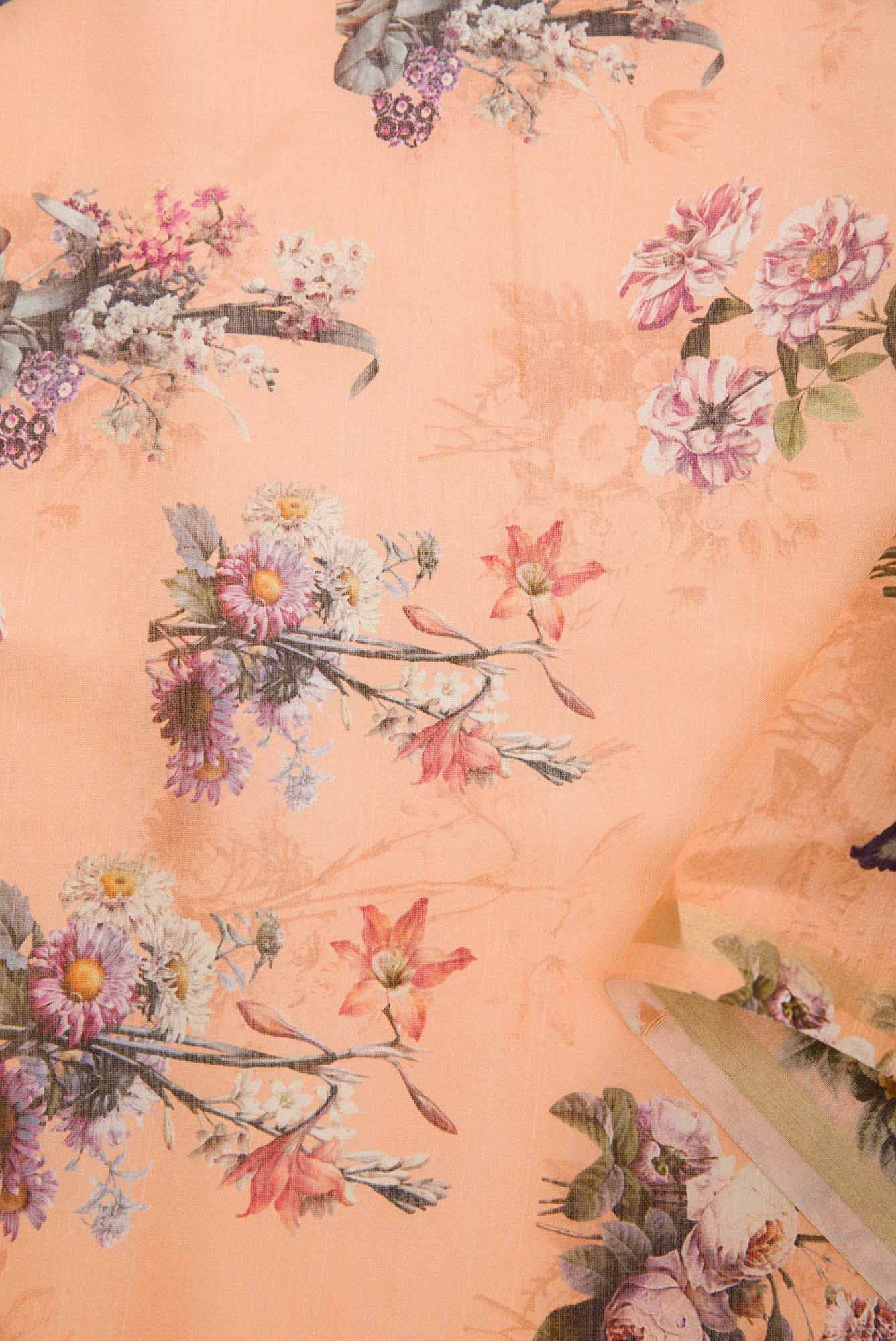 Peach Chanderi Silk Dress Material