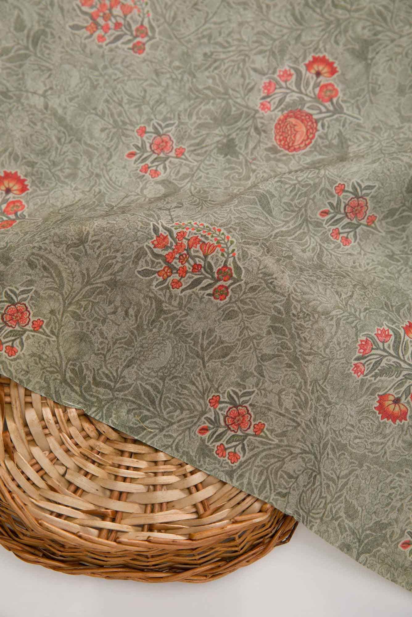 Grey Chanderi Silk Dress Material