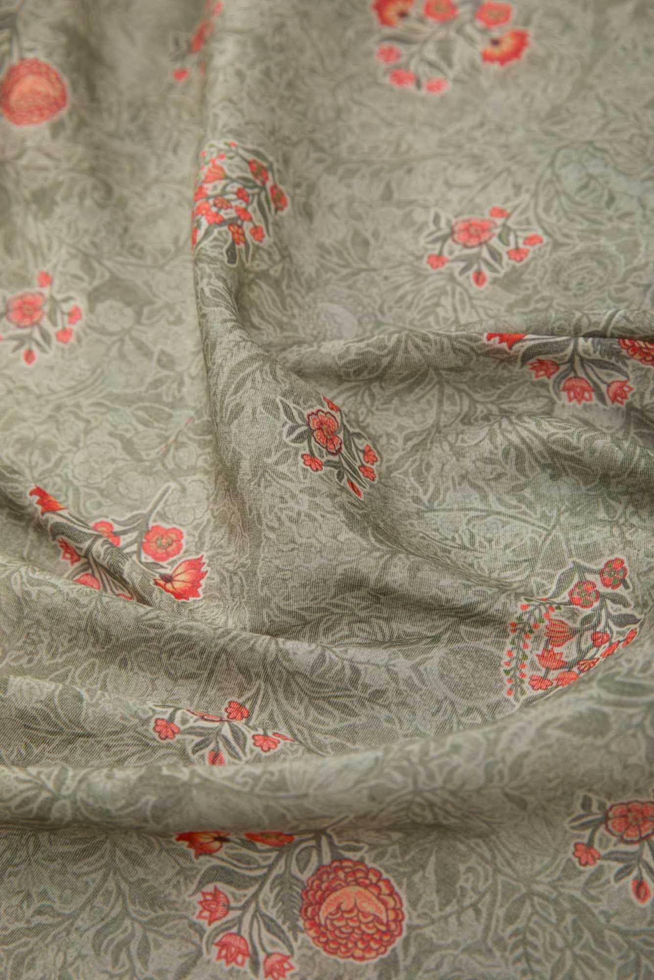 Grey Chanderi Silk Dress Material