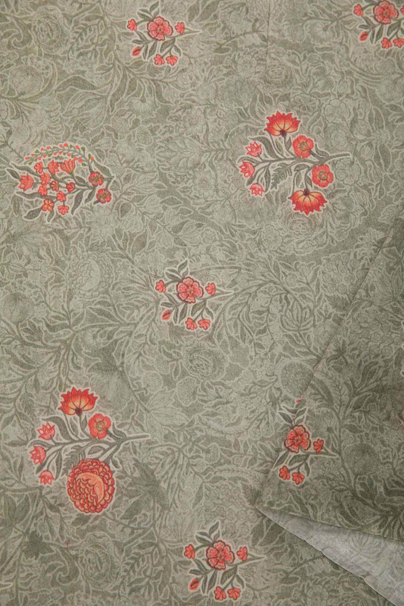 Grey Chanderi Silk Dress Material