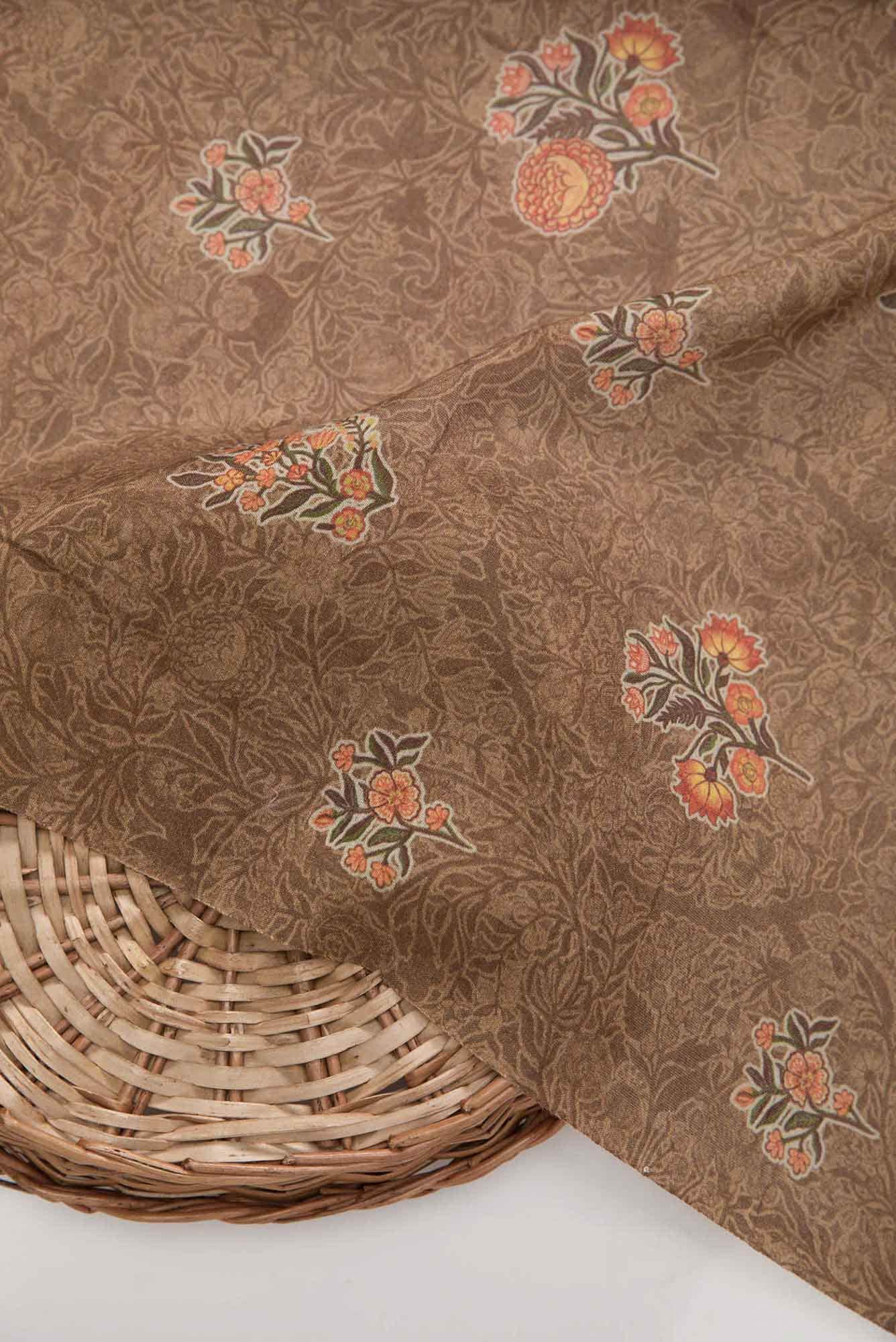 Brown Chanderi Silk Dress Material