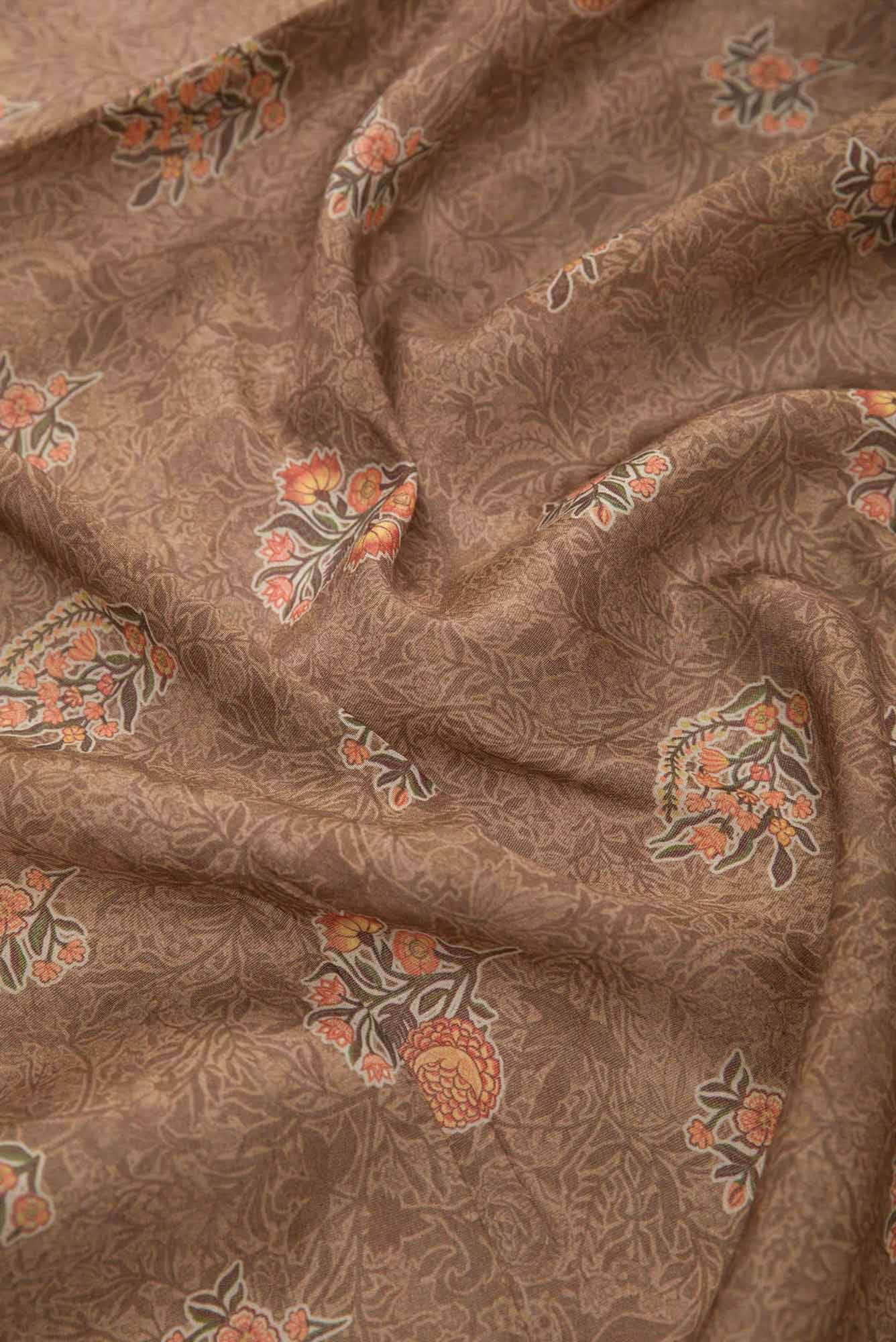 Brown Chanderi Silk Dress Material