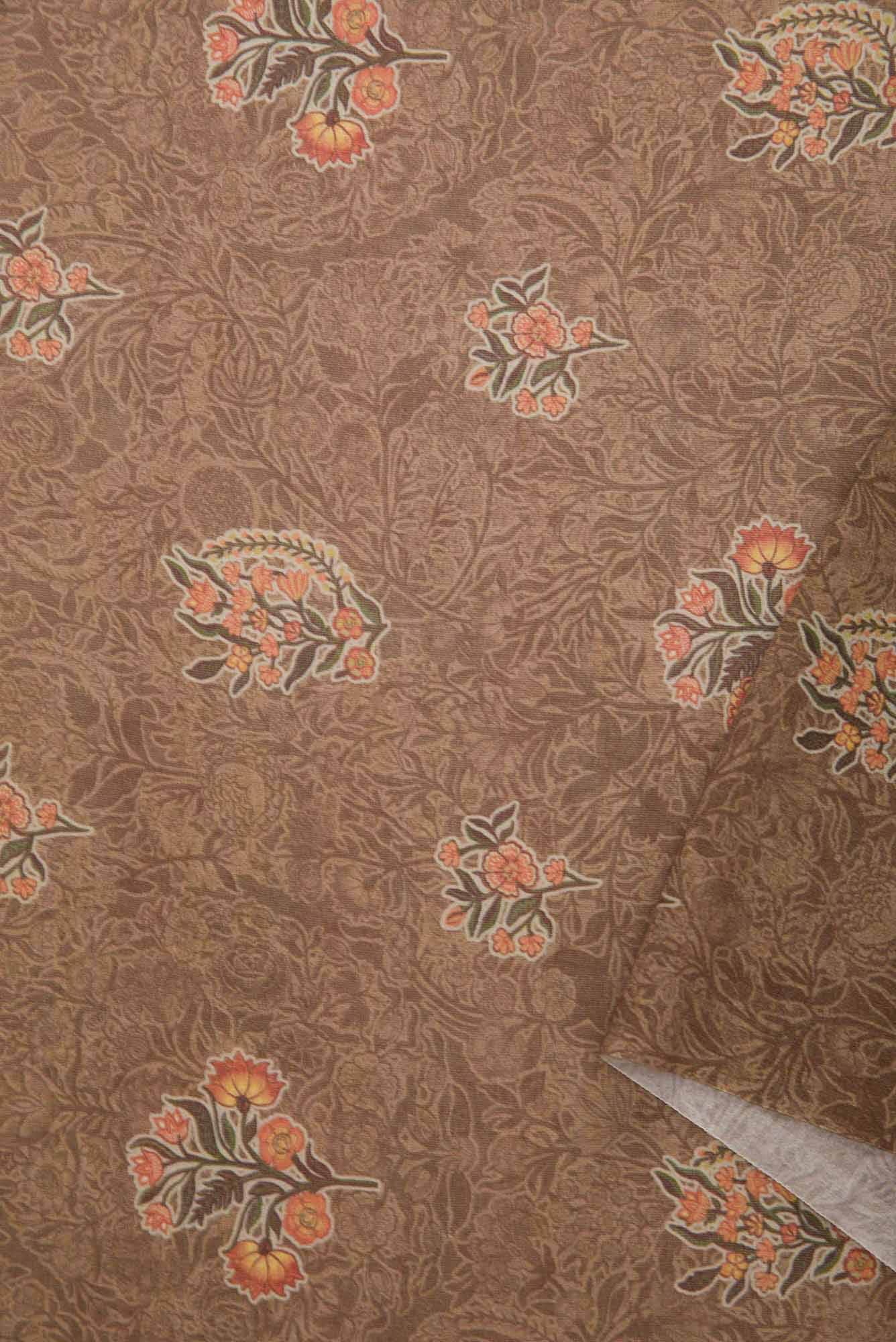 Brown Chanderi Silk Dress Material