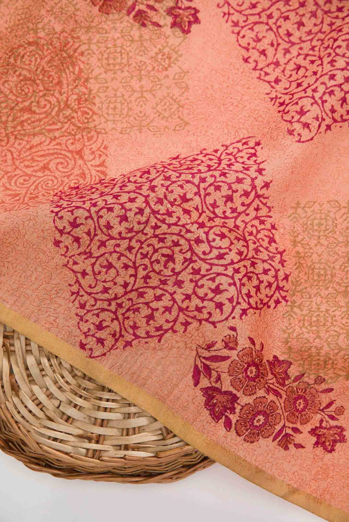 Peach Chanderi Silk Dress Material