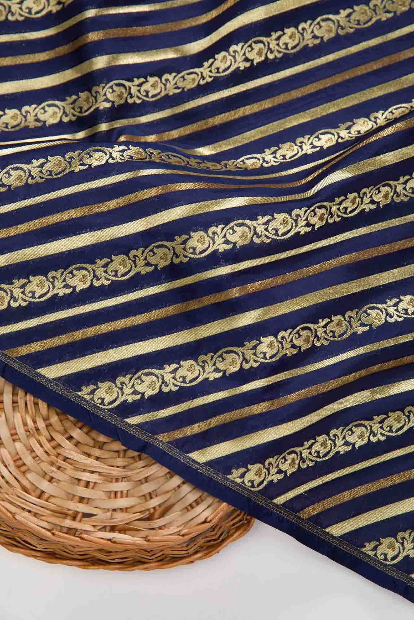 Navy Blue Banarasi Silk Dress Material