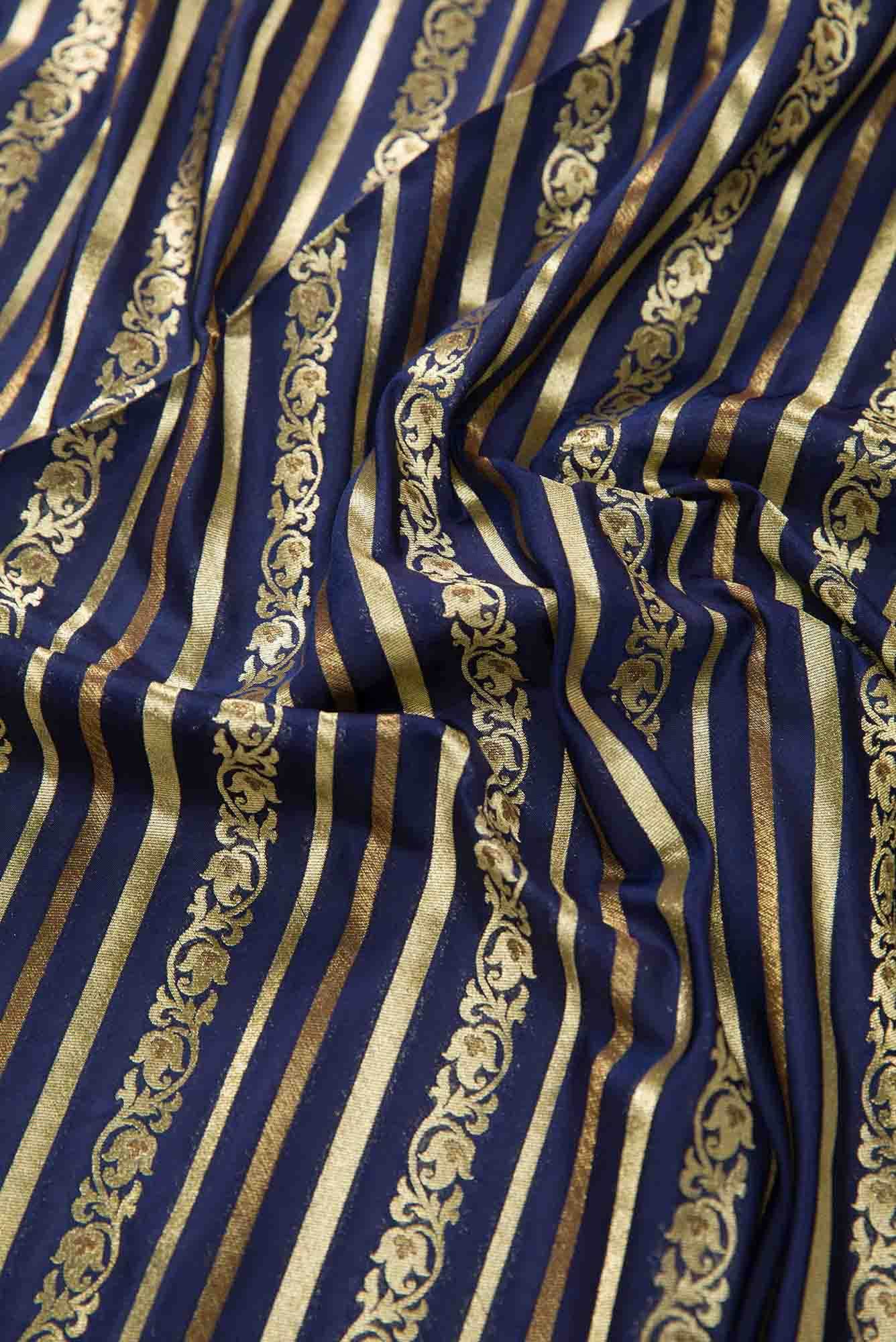 Navy Blue Banarasi Silk Dress Material