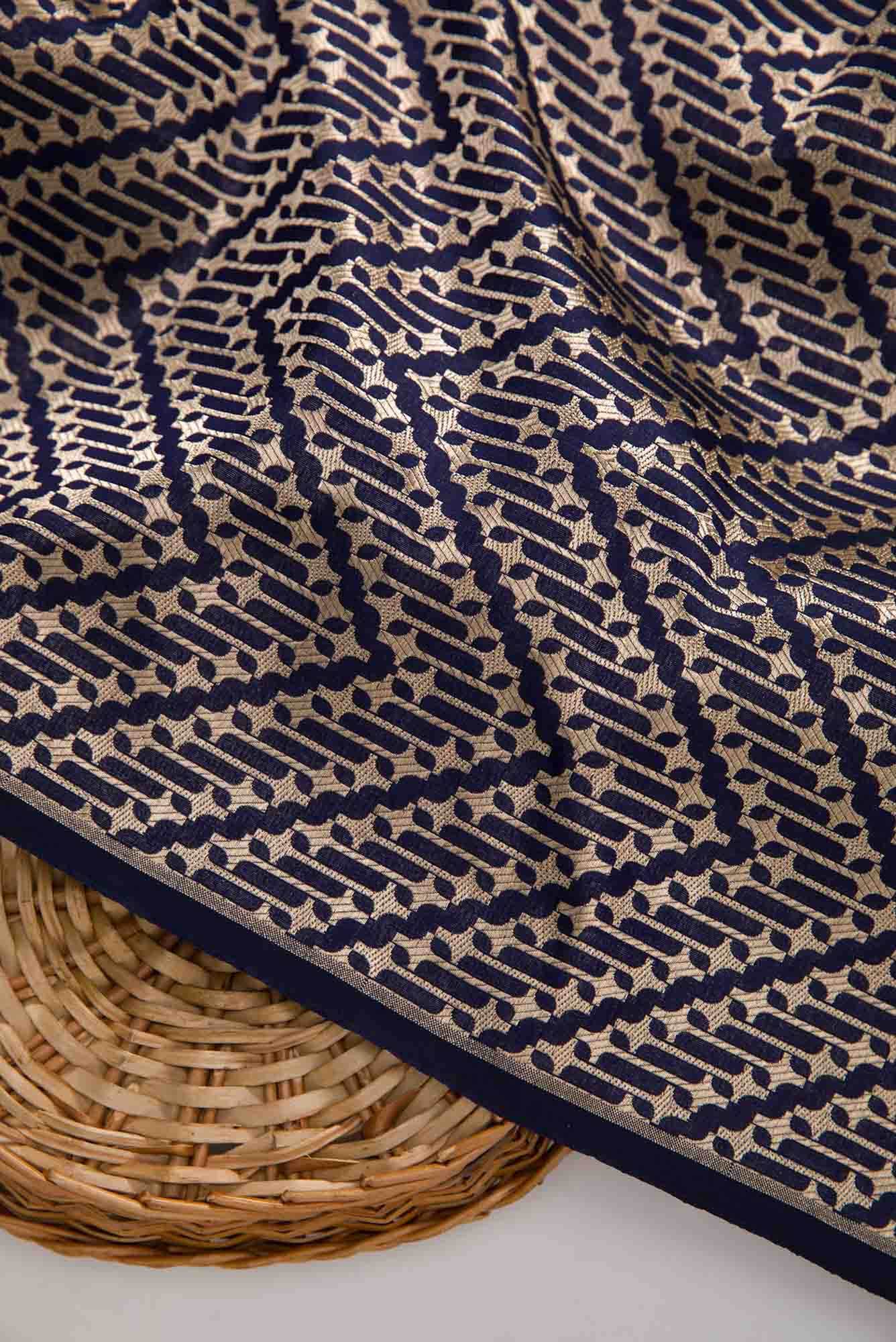Navy Blue Banarasi Silk Dress Material