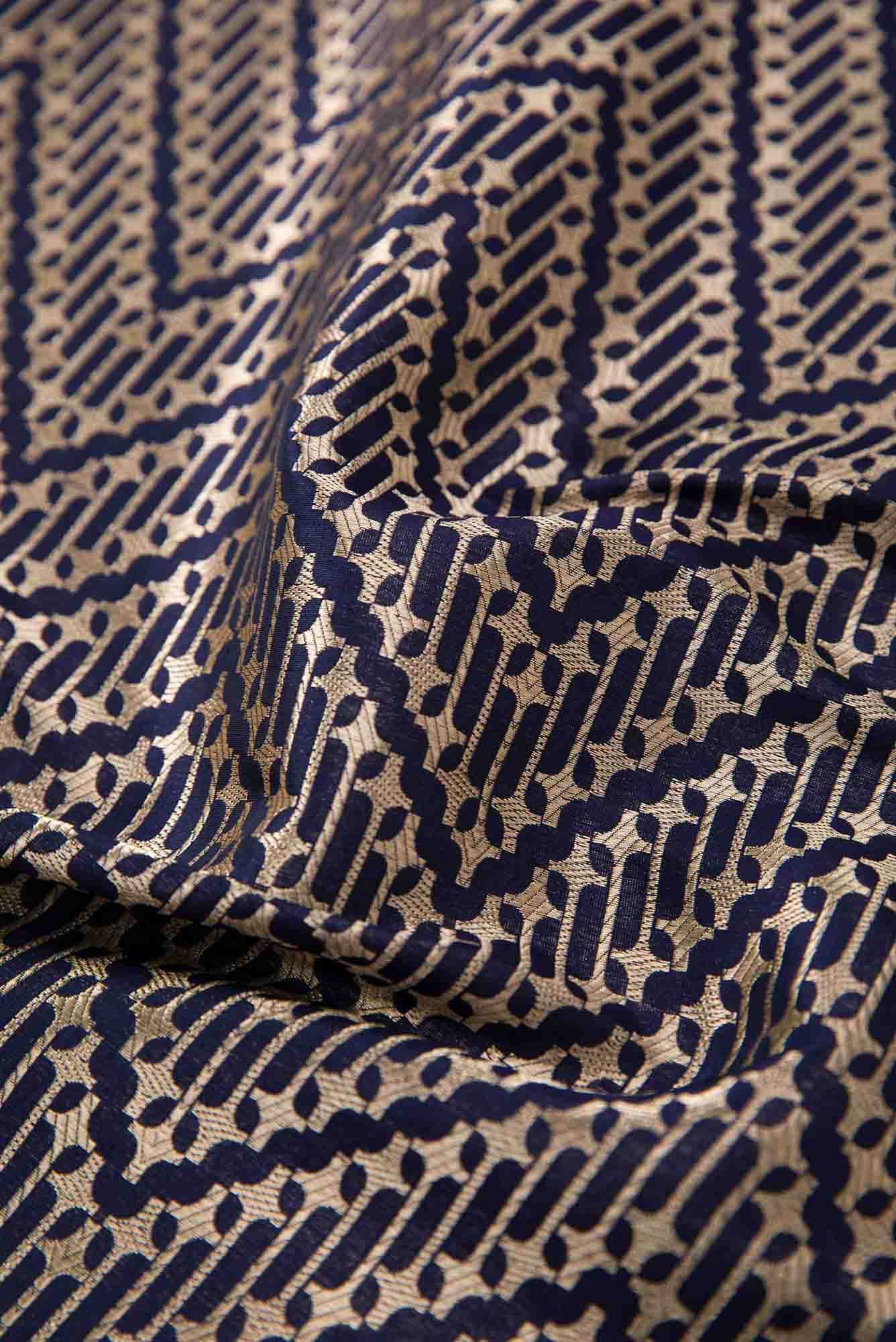 Navy Blue Banarasi Silk Dress Material