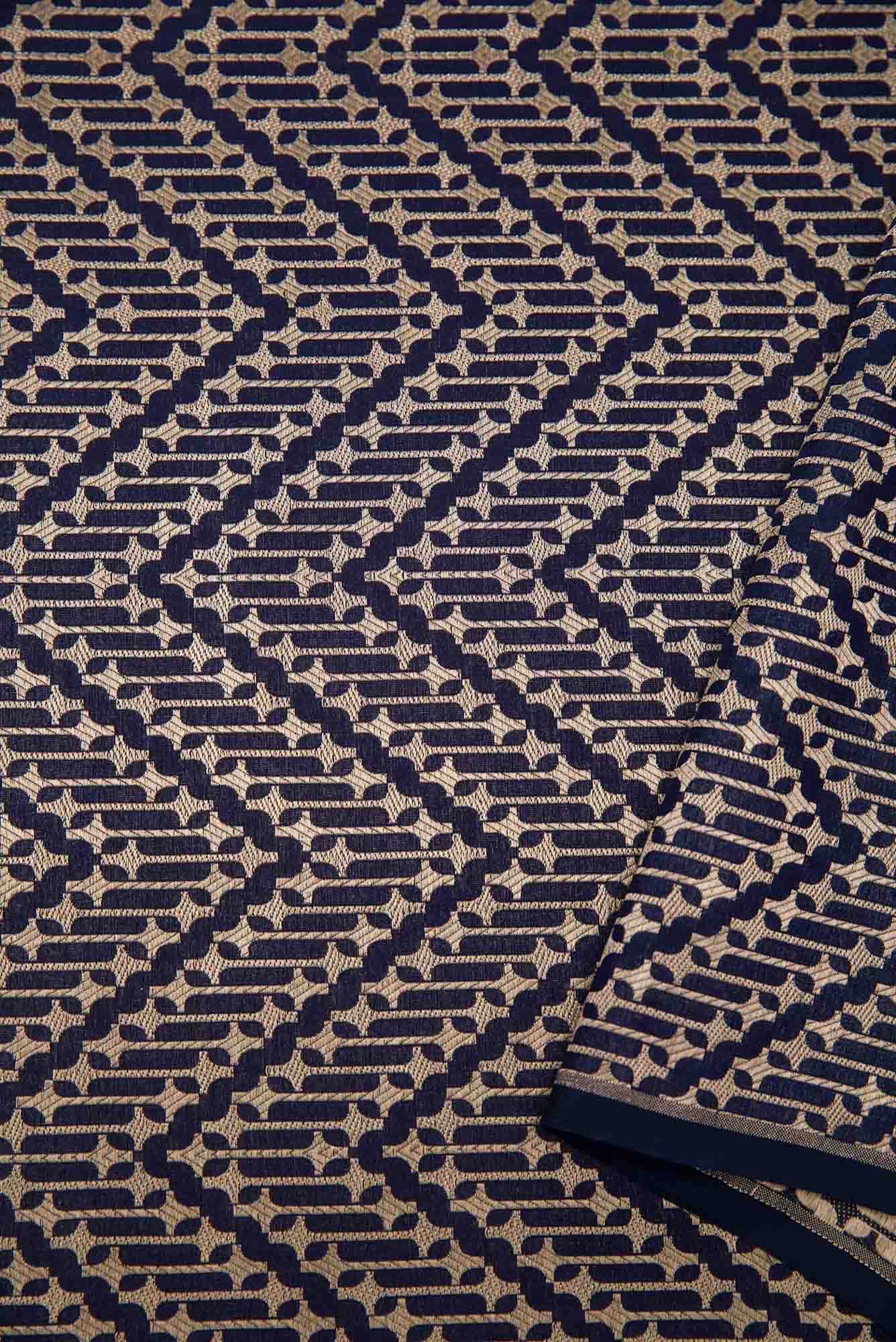 Navy Blue Banarasi Silk Dress Material