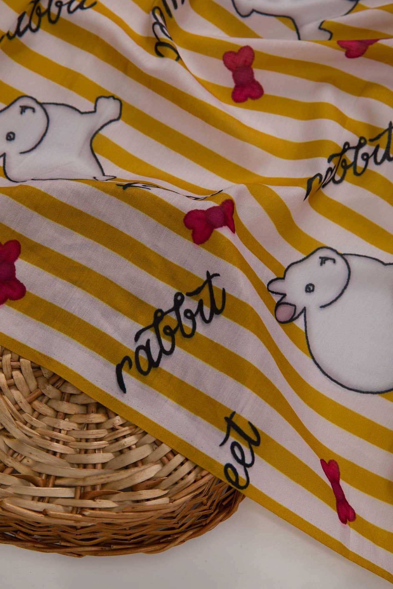 Mustard and Off White Chanderi Silk Dress Material