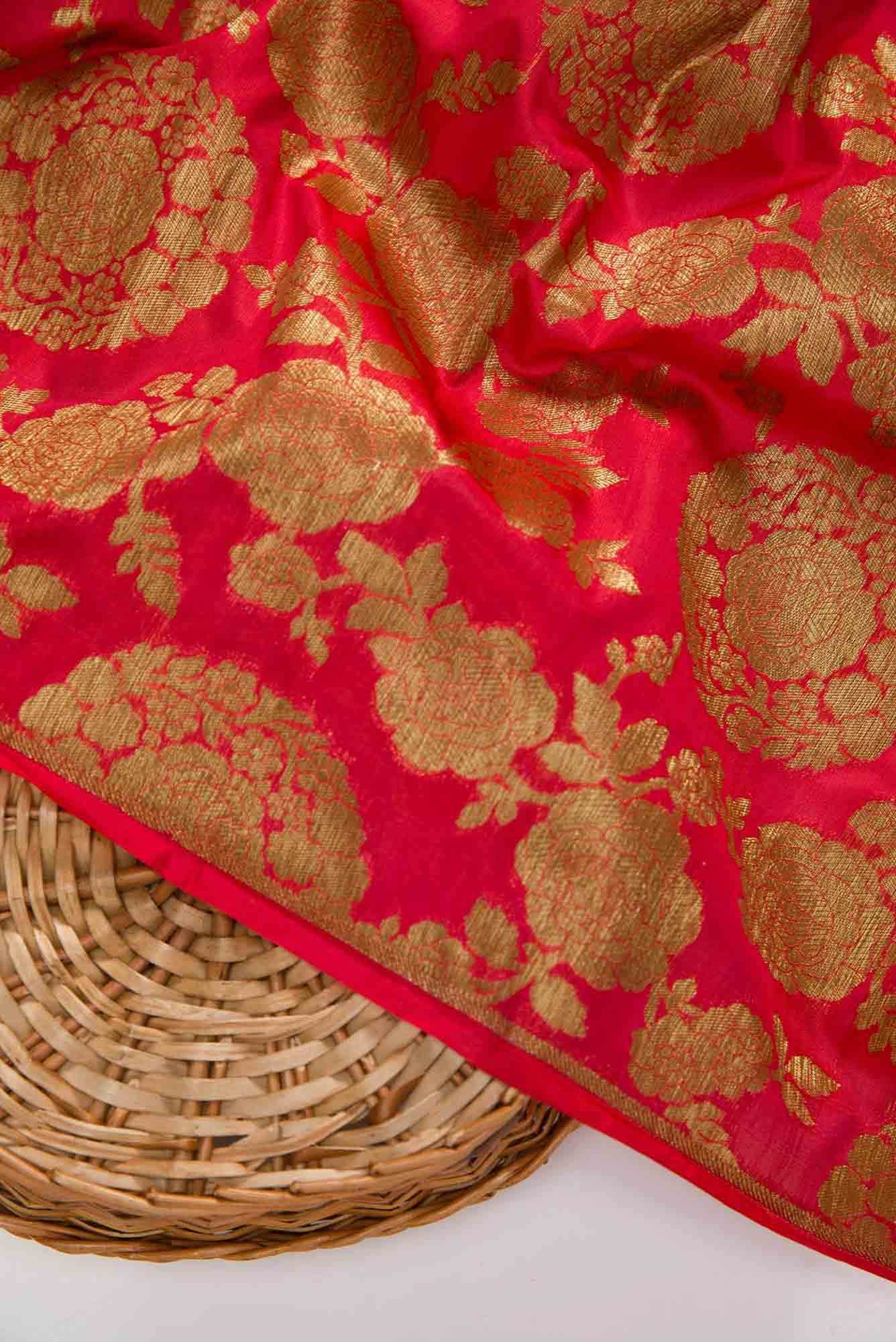 Red Blended Banarasi Silk Dress Material