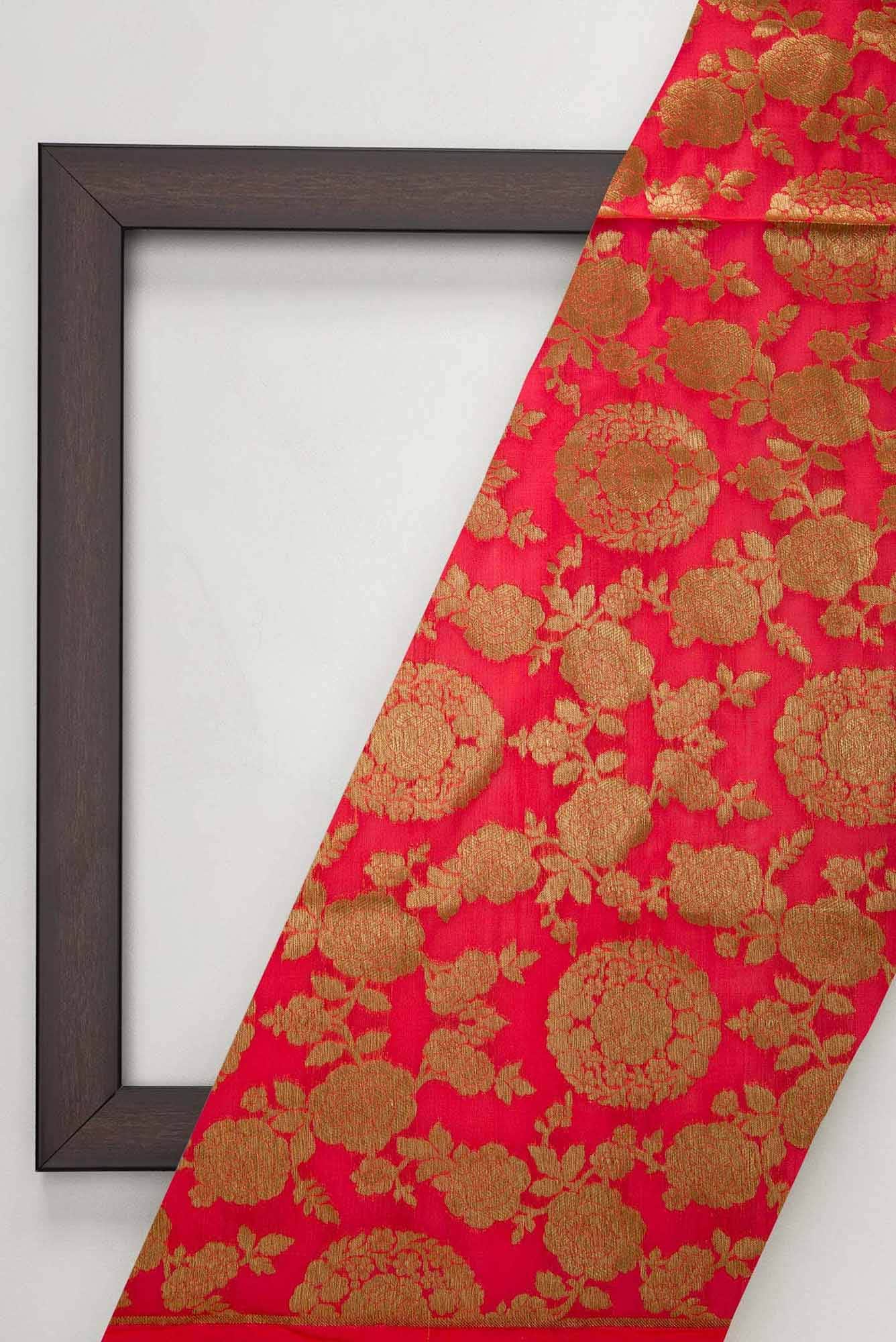 Red Blended Banarasi Silk Dress Material