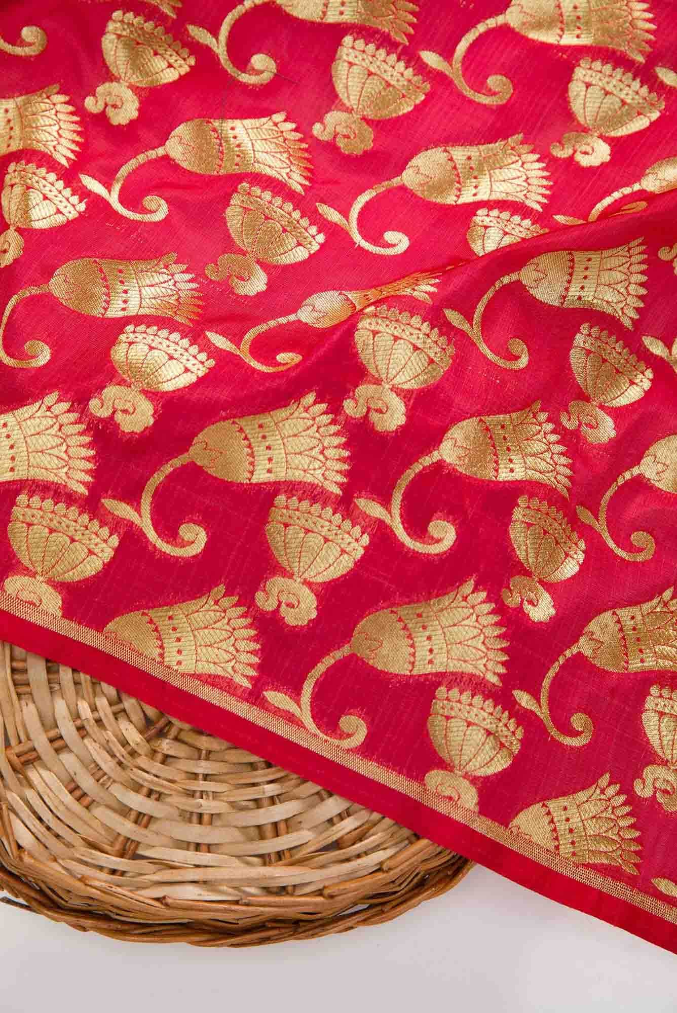 Red Blended Banarasi Silk Dress Material