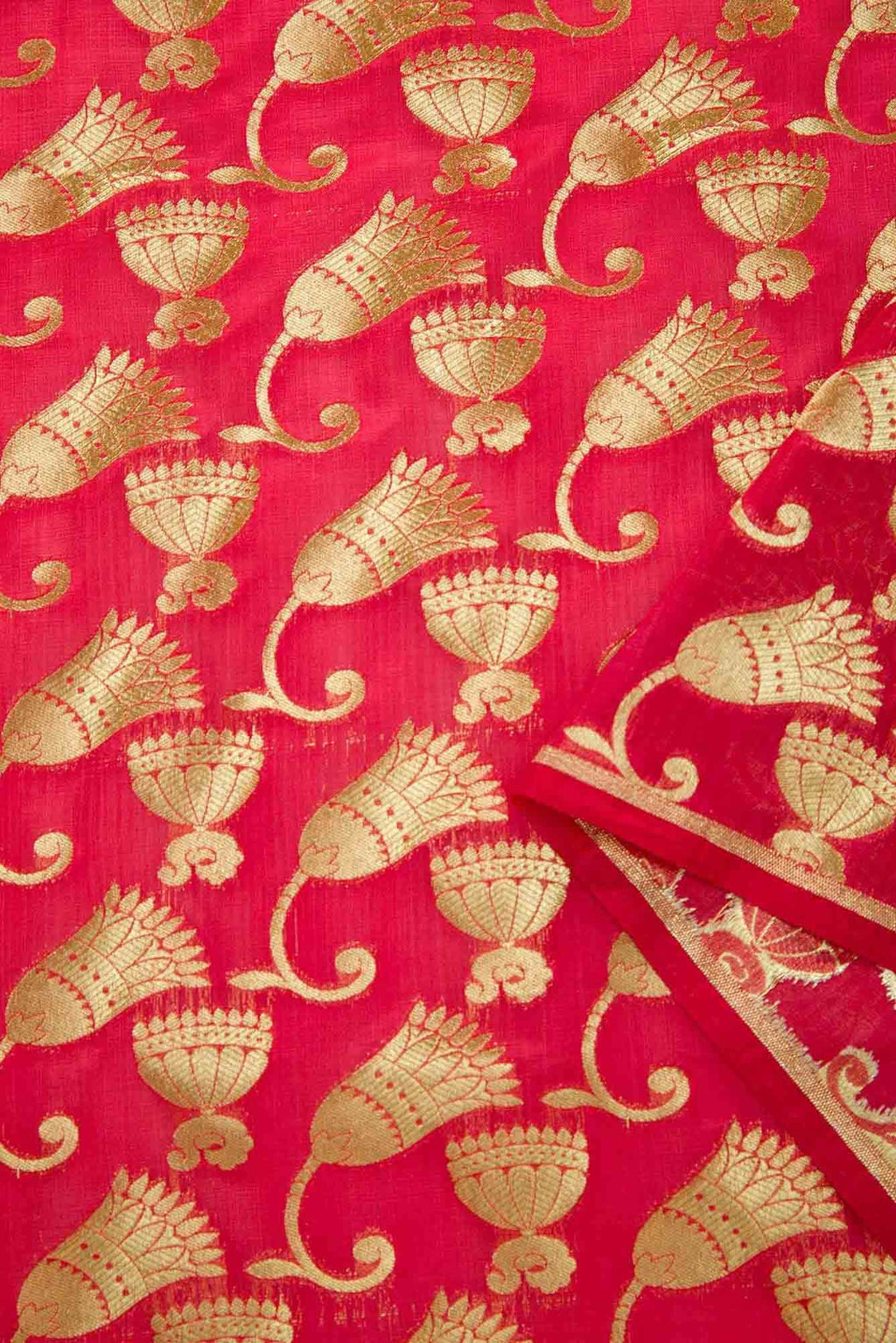 Red Blended Banarasi Silk Dress Material