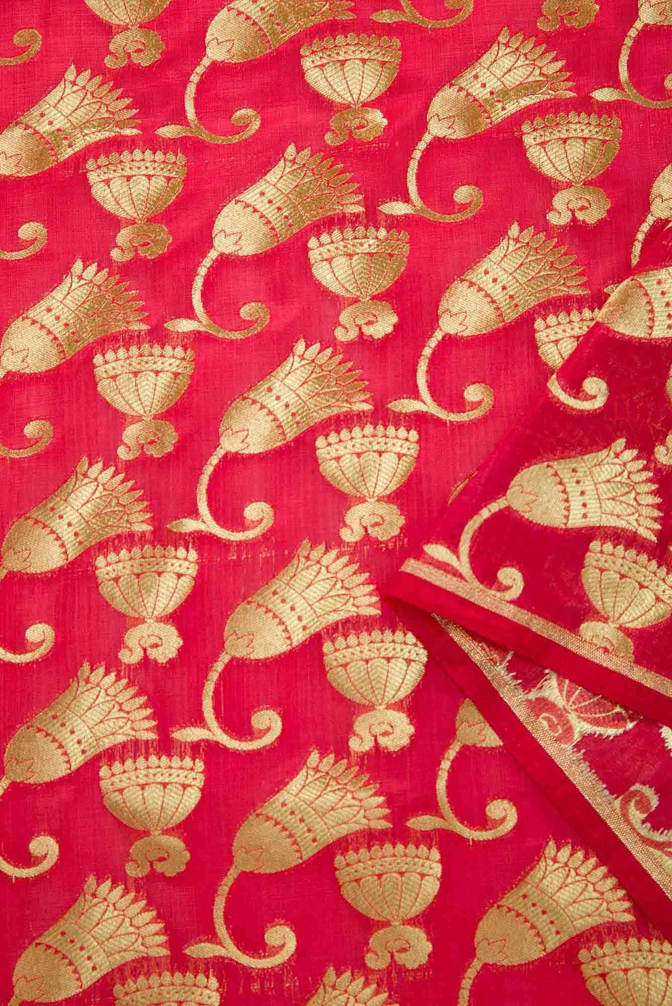 Red Blended Banarasi Silk Dress Material