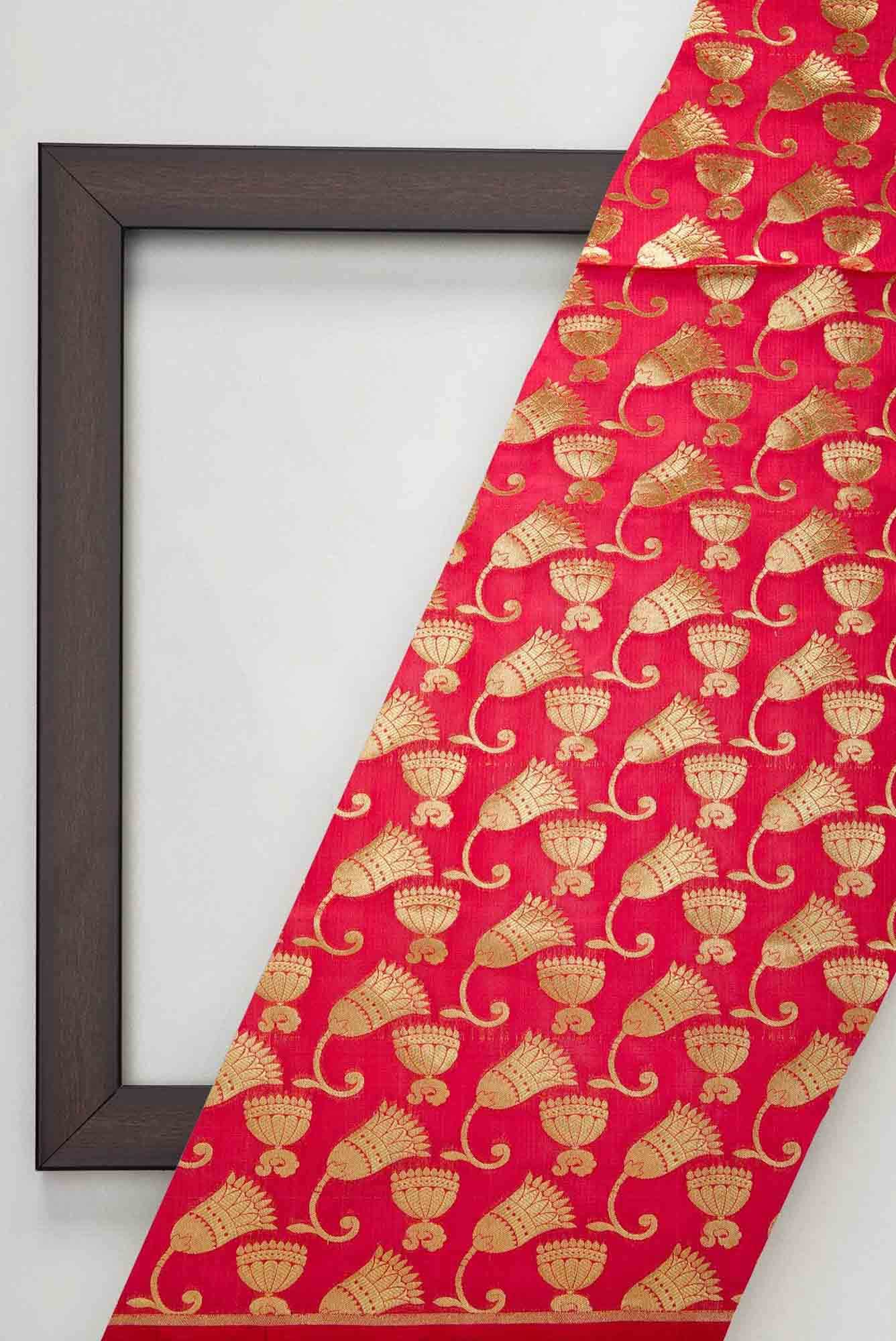 Red Blended Banarasi Silk Dress Material